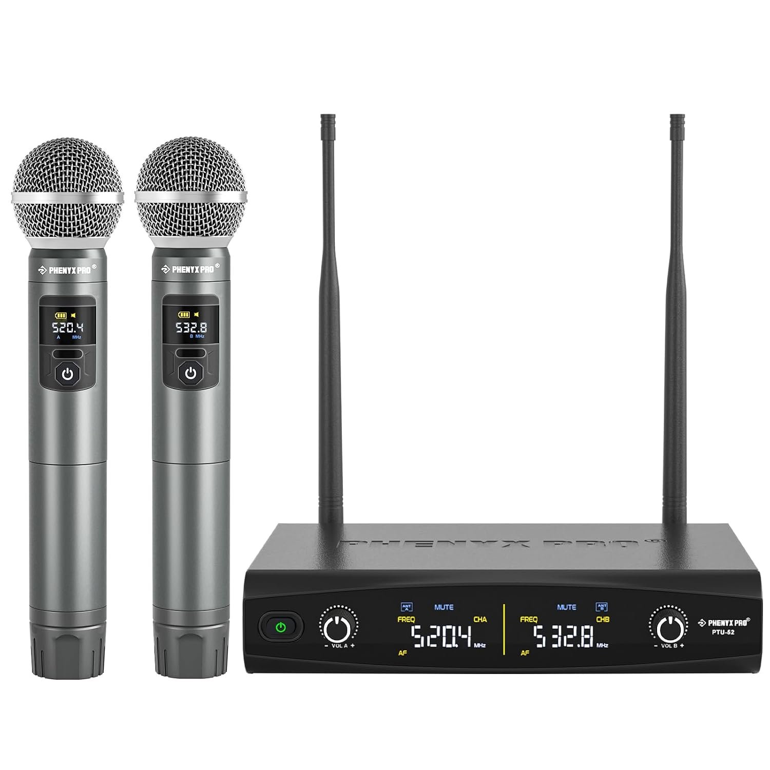 Phenyx Pro Dual UHF Tunable Cardioid Wireless Microphone System PTU-52-2H