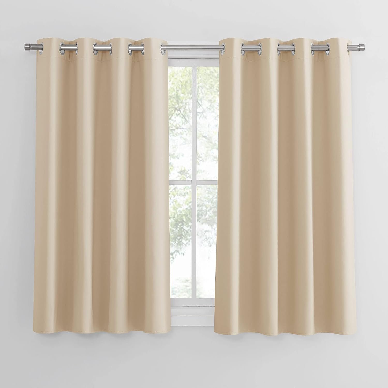 PONY DANCE Thermal Insulated Energy Saving Curtains with Eyelet for Bedroom, Beige 54 Inch Drop Short Curtains for Window Treatment Drapes, W46 X L54, 2 Panels, Biscotti Beige
