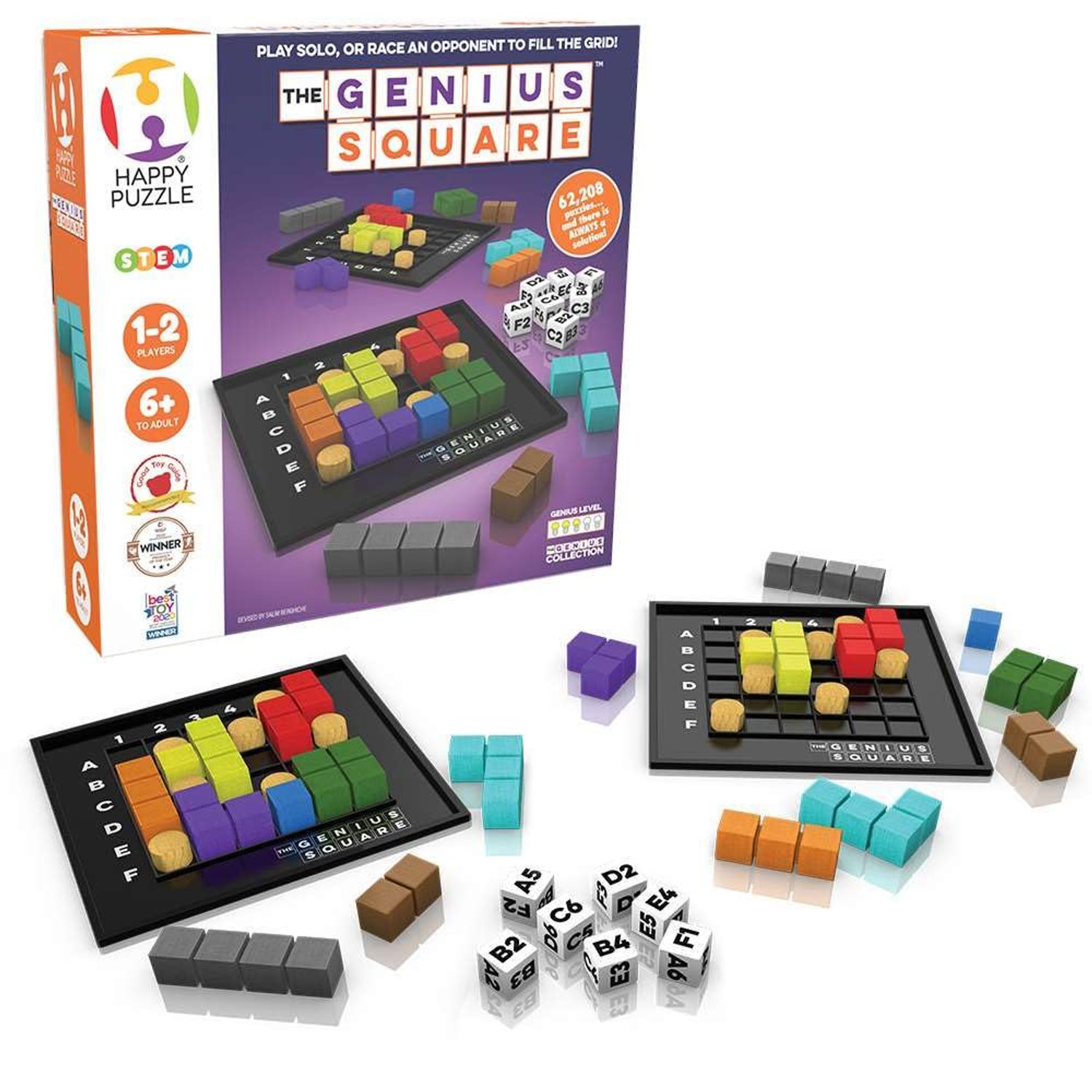 The Happy Puzzle Company - The Genius Square & Collection - Puzzle Challenges for Friends and Family Board Game Night - Logic STEM Educational Learning Resources (The Genius Square)
