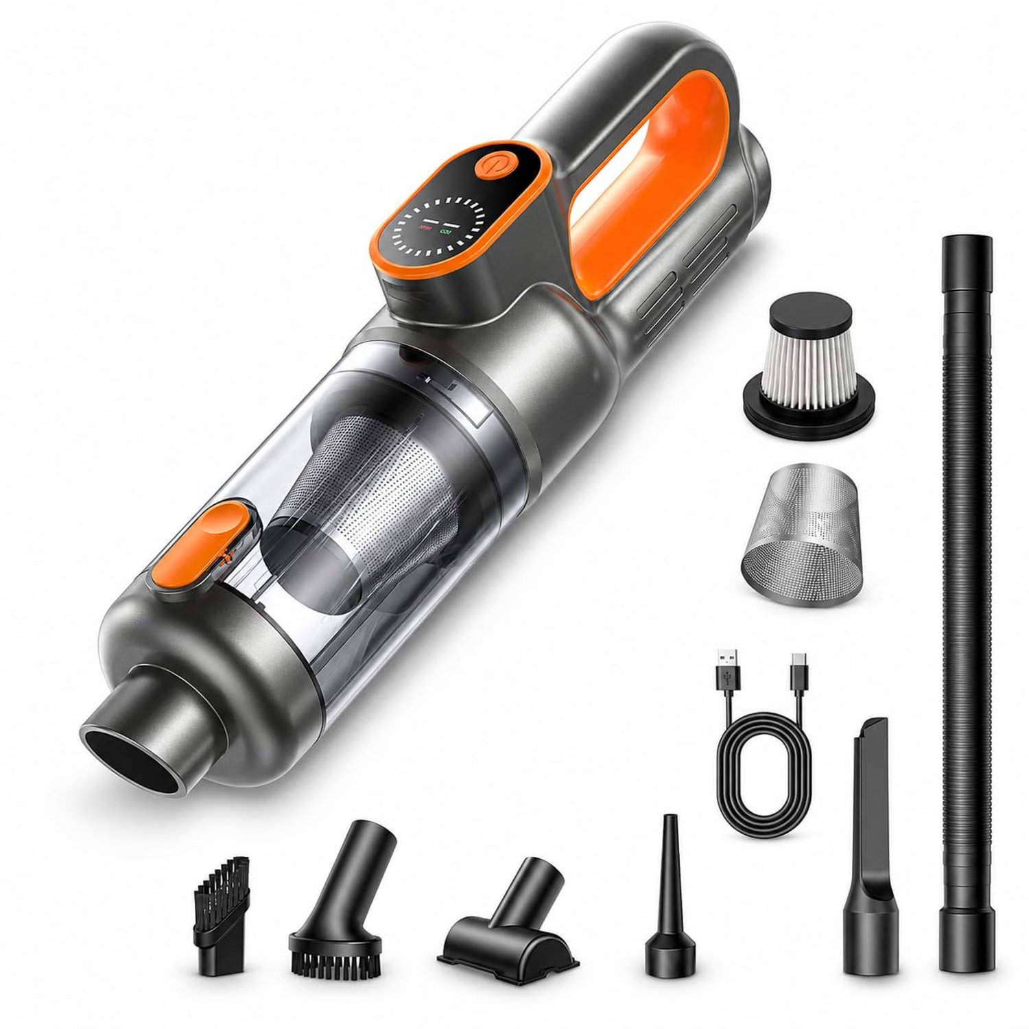 GOANDO Handheld Vacuum Cleaner, 45000Pa 4-in-1 Car Vacuum Cleaner Cordless Powerful with Pet Crevice Tool,Portable Lightweight 1.11LB (504g),LED Light, Hand Held Vacuum Cordless for Home Office Car