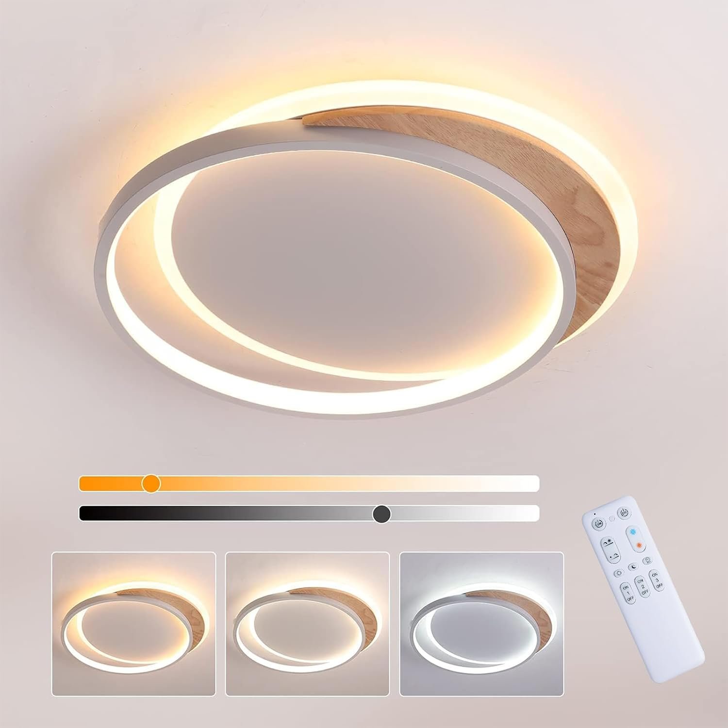 FANLG LED Ceiling Light, 50CM LED Dimmable Ceiling Lamp with Remote Control 3000K-6000K, 30W Modern Bedroom Ceiling Lights, Wood Ceiling Light for Living Room/Office/Bedroom/Hallway