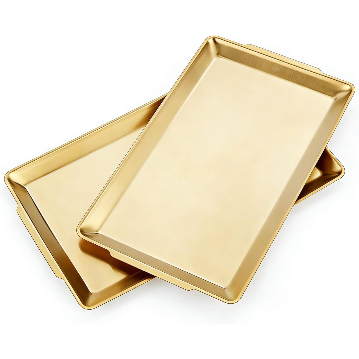SANQIAHOME 15.8" x 9.5" Large Serving Plates, Set of 2, Robust Large Stainless Steel Serving Trays, Gold Rectangular Tray for Food, Fruit, Party, Wedding, Christmas