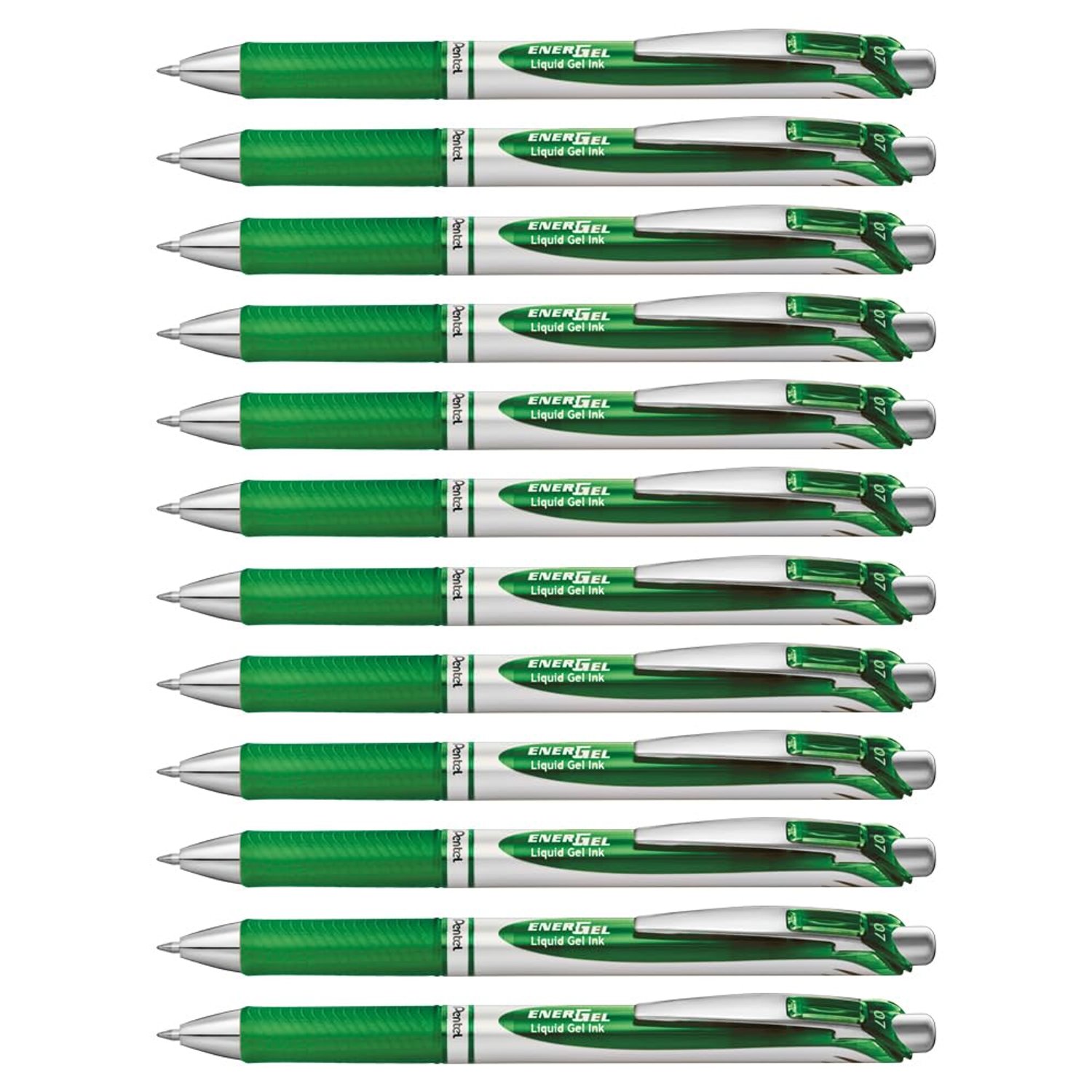 Pentel EnerGel BL77-D Gel-Ink Roller Ball Pen with Push-Button Mechanism 0.35 mm - Green (Pack of 12)