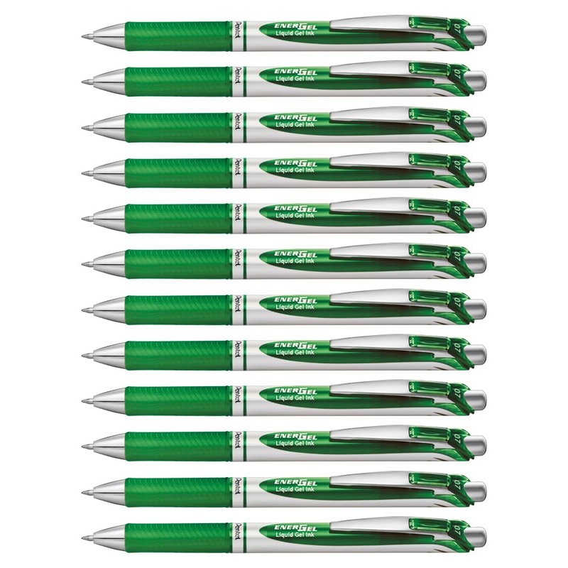 Pentel EnerGel BL77-D Gel-Ink Roller Ball Pen with Push-Button Mechanism 0.35 mm - Green (Pack of 12)