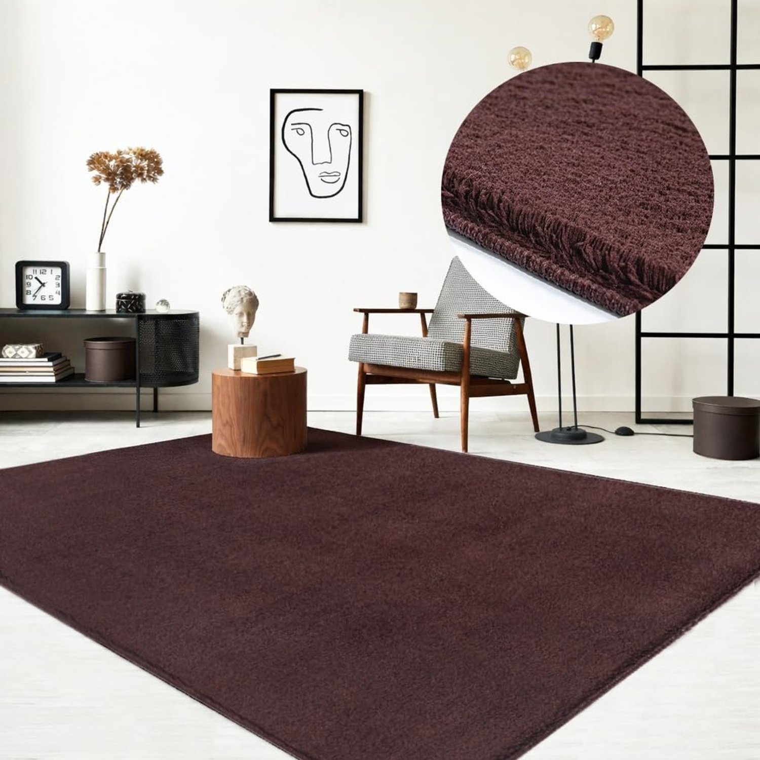 the carpet Relax Modern Fluffy Short Pile Rug, Non-Slip Underside, Washable up to 30 Degrees, Super Soft, Fur Look, Bordeaux, 240 x 340 cm