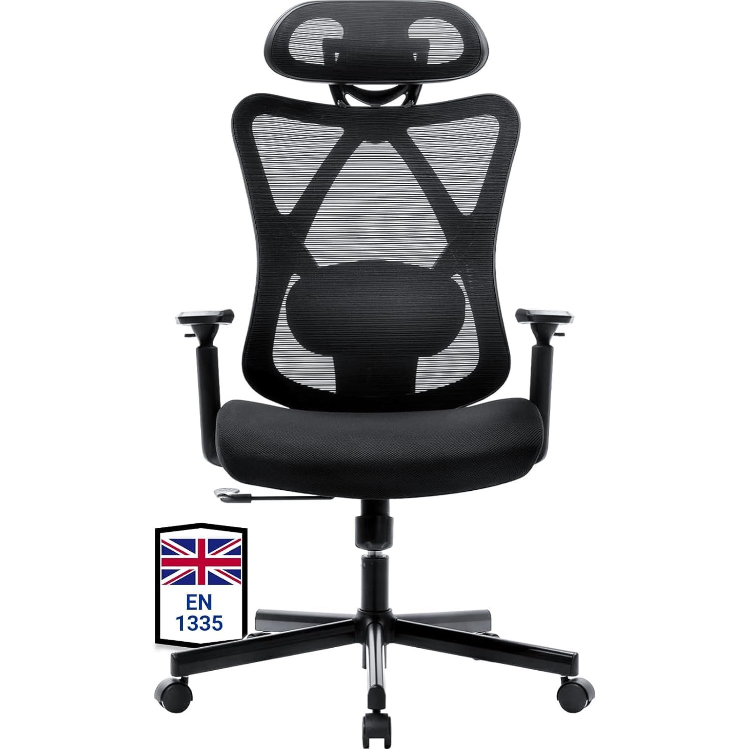 BASETBL Ergonomic Office Chair High Back Mesh Computer Swivel Chair Adjustable Lumbar Support Breathable Silent Heavy Duty Desk Chair 3-Position Lock Business Choice TUV & EN1335 Standard, 150kg Black