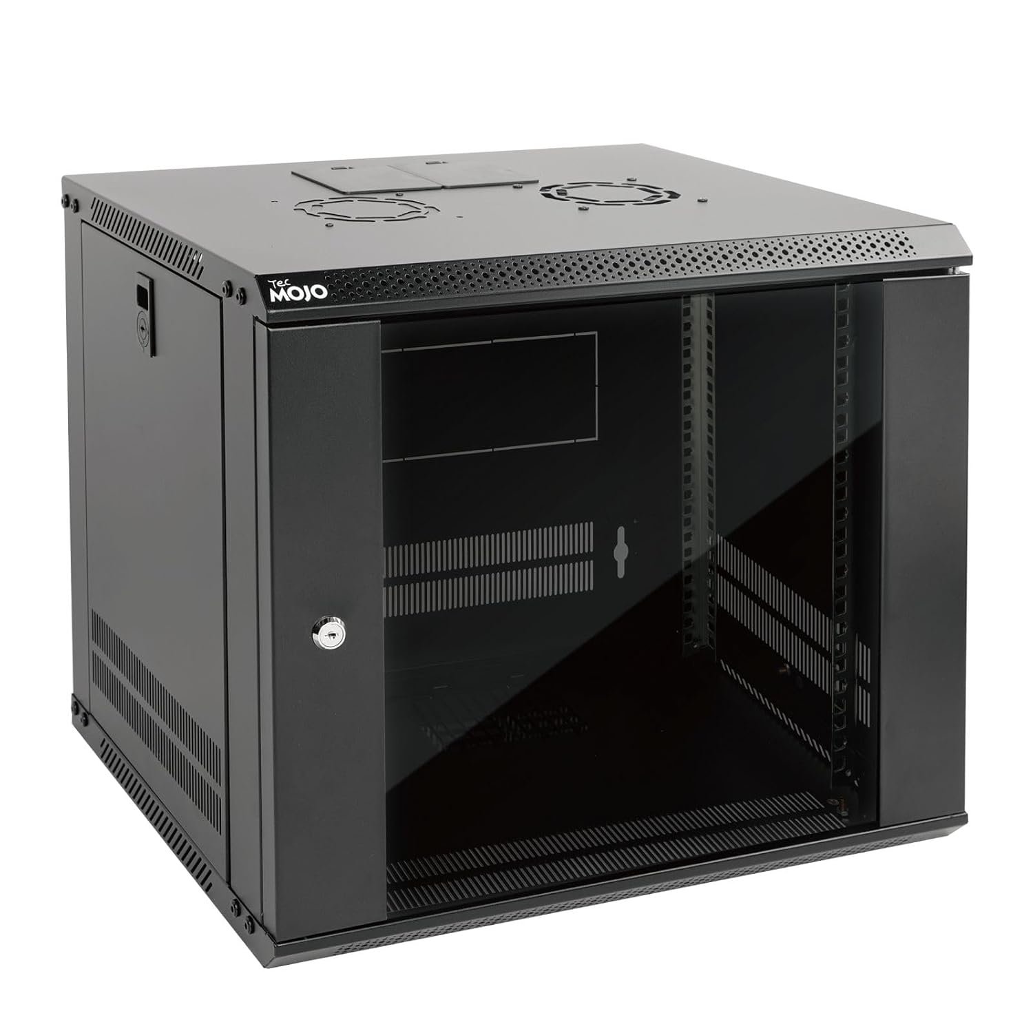 Tecmojo 9U 450mm Depth Wall Mount Server Cabinet IT Network Rack Enclosure Lockable Door and Side Panels Black, Standard Glass Door, for 19" IT Equipment, A/V Devices, Flat Package