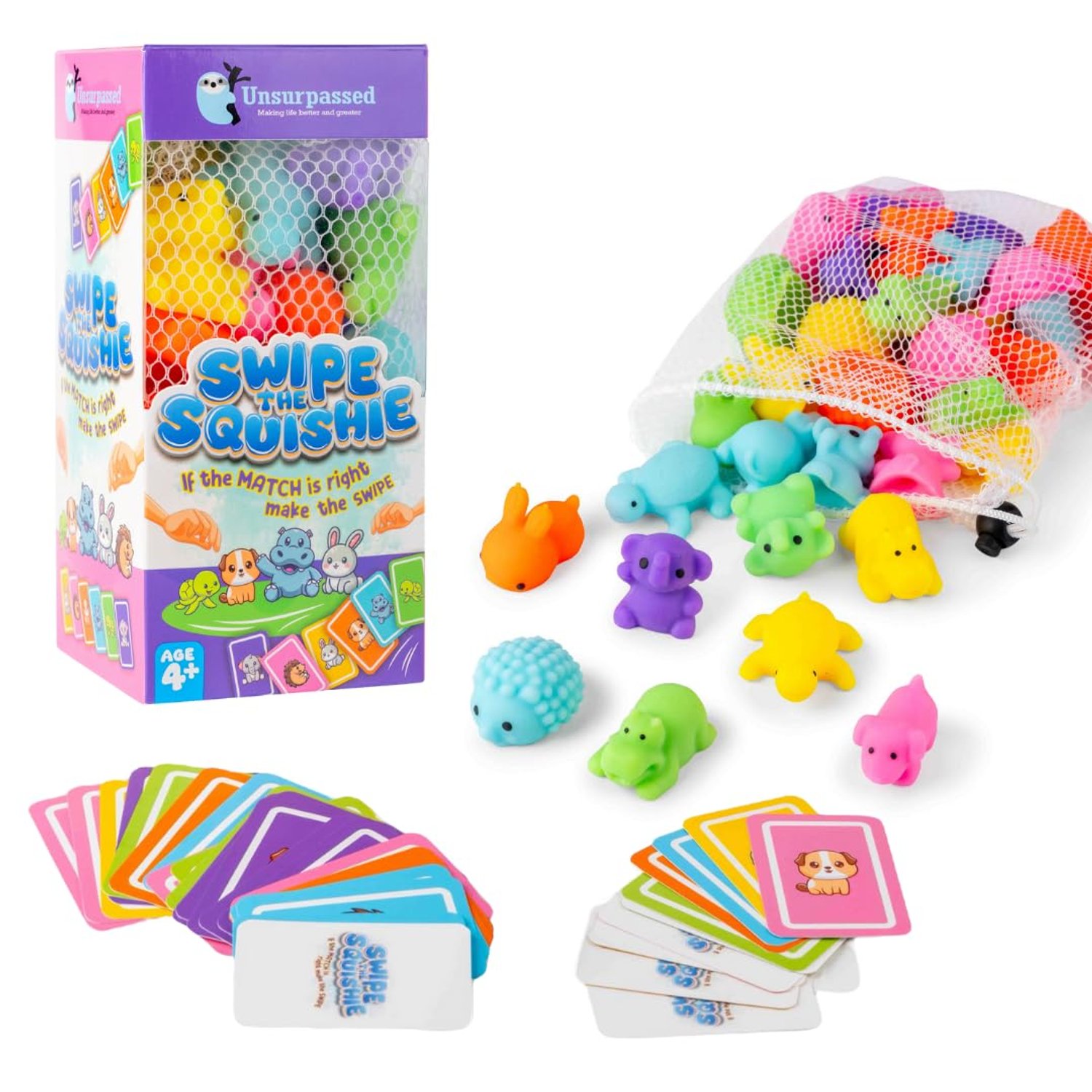 Unsurpassed Swipe the Squishie - 36 Squishies Sensory Speed Game for Kids 4–8 | Fast-Paced Family Matching Card Game | Screen-Free, Travel & Birthday Gift
