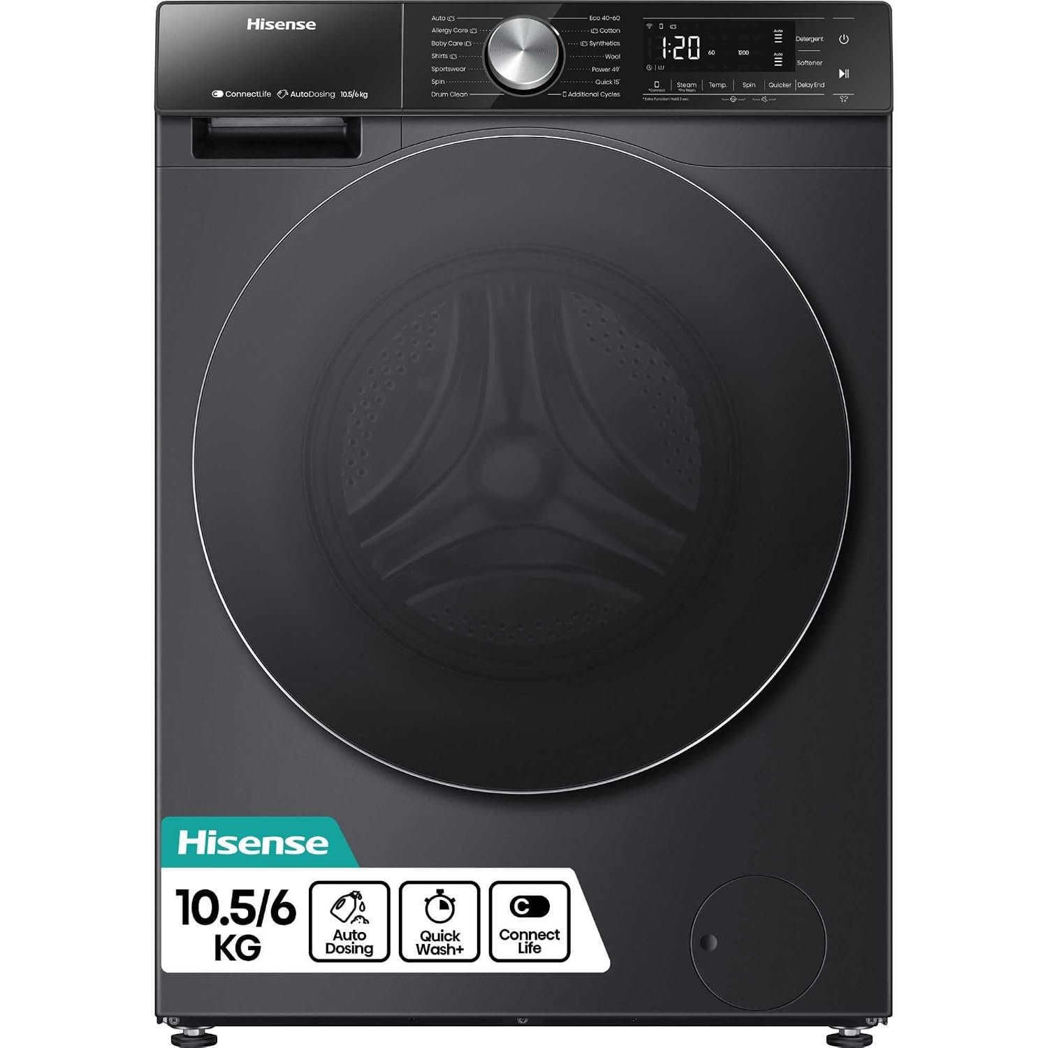 Hisense WD5S1045BB 5S Series 10Kg / 6Kg Washer Dryer with AutoDose - Black