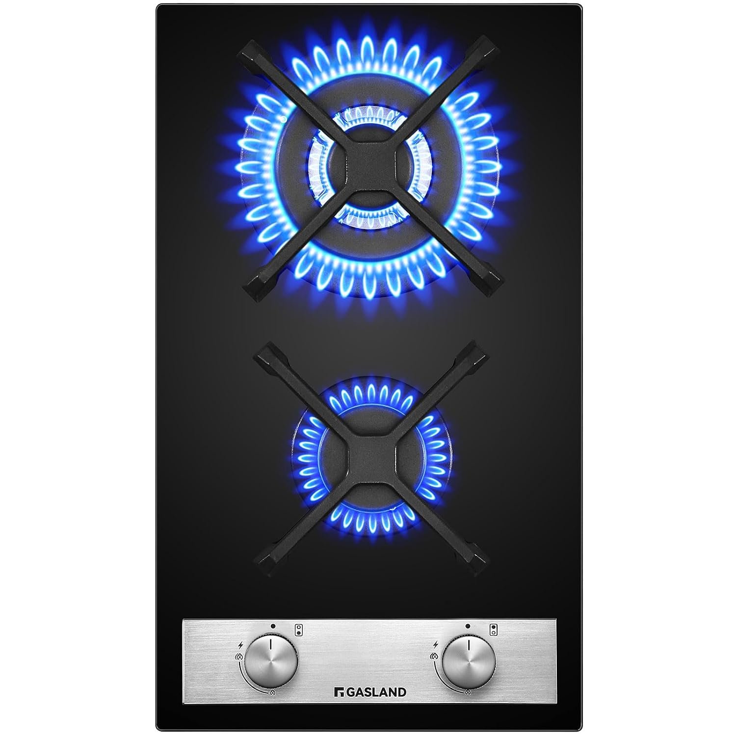 GASLAND GH30BF Glass Gas Cooktop, 2 Burners, Butane Gas Hob with Wok Burner, Built-in Gas Cooktop, 30 cm Black Glass Stove, Gas Cooker 5200 W, LPG/NG Convertible