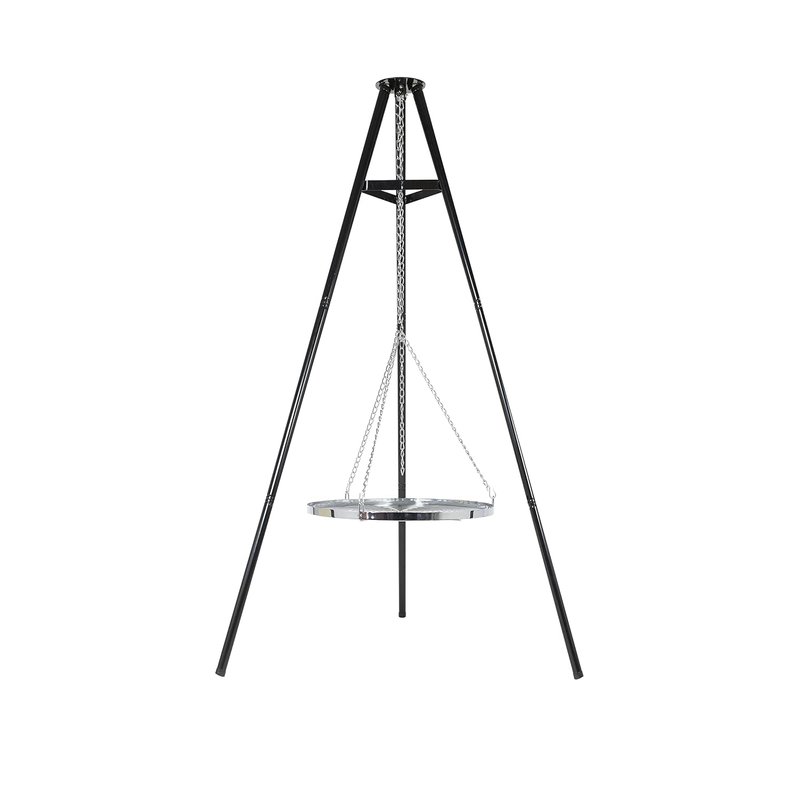 La Hacienda Tripod with BBQ Cooking Grill - Adjustable Height - Portable - Camping, Black