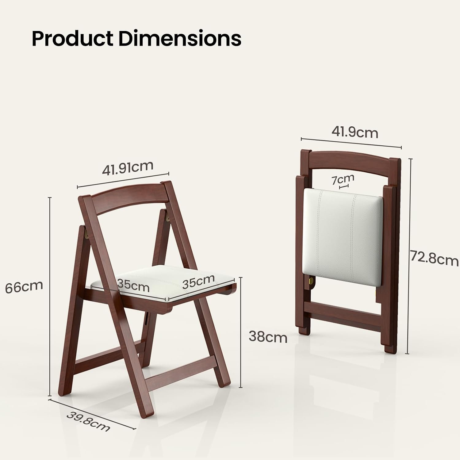 CoPaws Wooden Folding Chair with PU Leather Padded Seat, Foldable Dining Chair, Portable & Easy Clean Folding Chair for Kitchen, Living Room, Patio, Garden & Home Office, 1 Piece