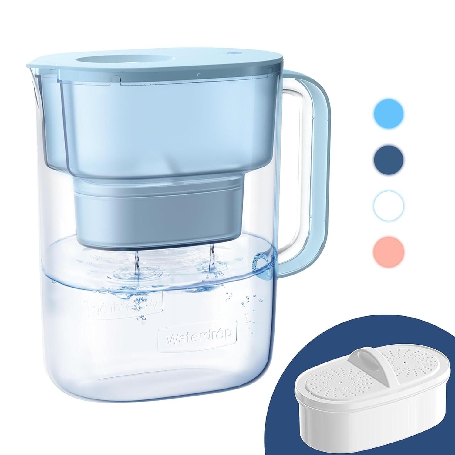 Waterdrop Lucid Water Filter Jug with 1×90 Days Filter, 3.5L, Reduces Fluoride, Chlorine and More, NSF Certified, BPA Free, Blue (Replacement Filter: WD-PF-01A Plus)