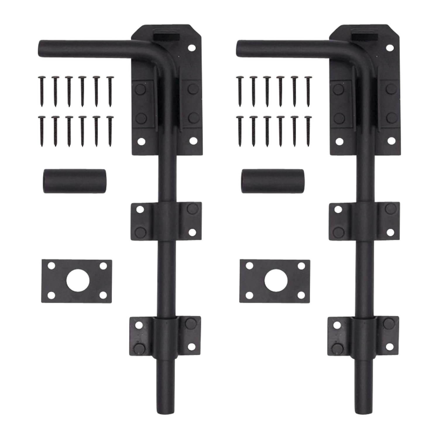 EAI Gate Drop Bolt | Heavy Duty Black 12 Inch / 300mm Gate/Garage Drop Down Bolt | Pack of 2 with Fixings