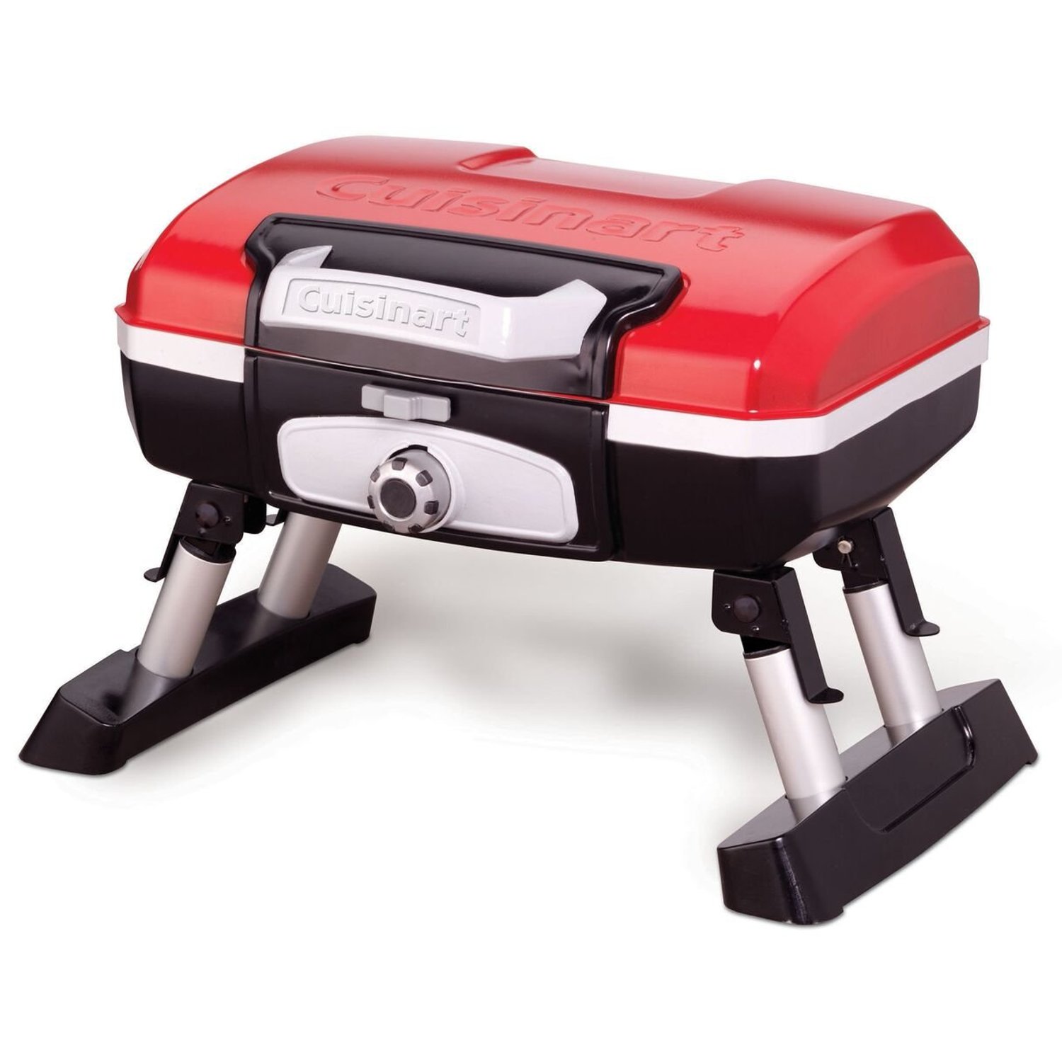 Cuisinart Petite Gourmet Portable Gas Grill, Compact Portable Grill Propane, 150 Sq. In. Cooking Surface, 5,500 BTU Burner Small Gas Grills for Camping, BBQ, Folding Legs and Carry Handles, Red