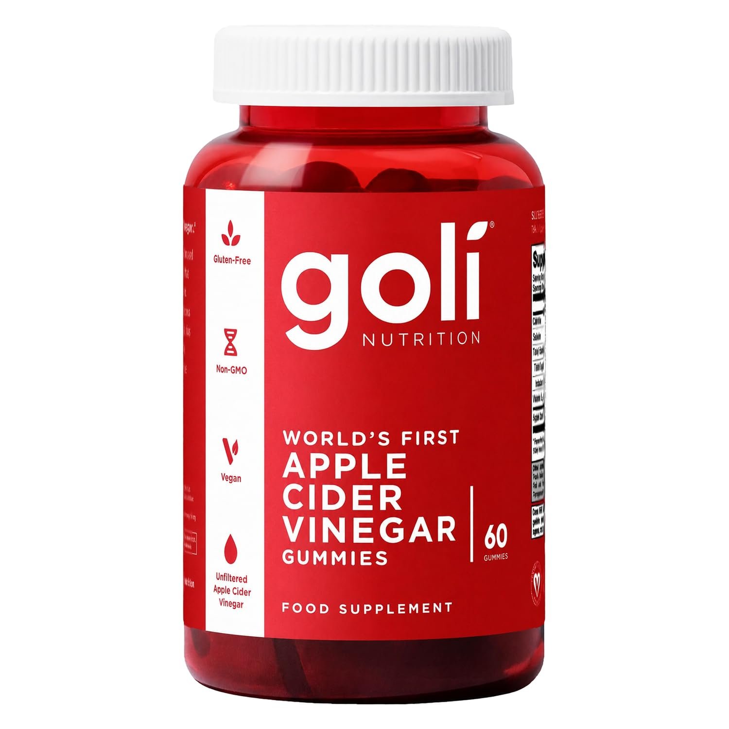 Goli Apple Cider Vinegar Gummies | Digestion, Gut Health & Appetite | Vitamin B12, Gelatin-Free, Gluten-Free, Vegan & Non-GMO | Taste The Apple, Not The Vinegar | 60 Gummies
