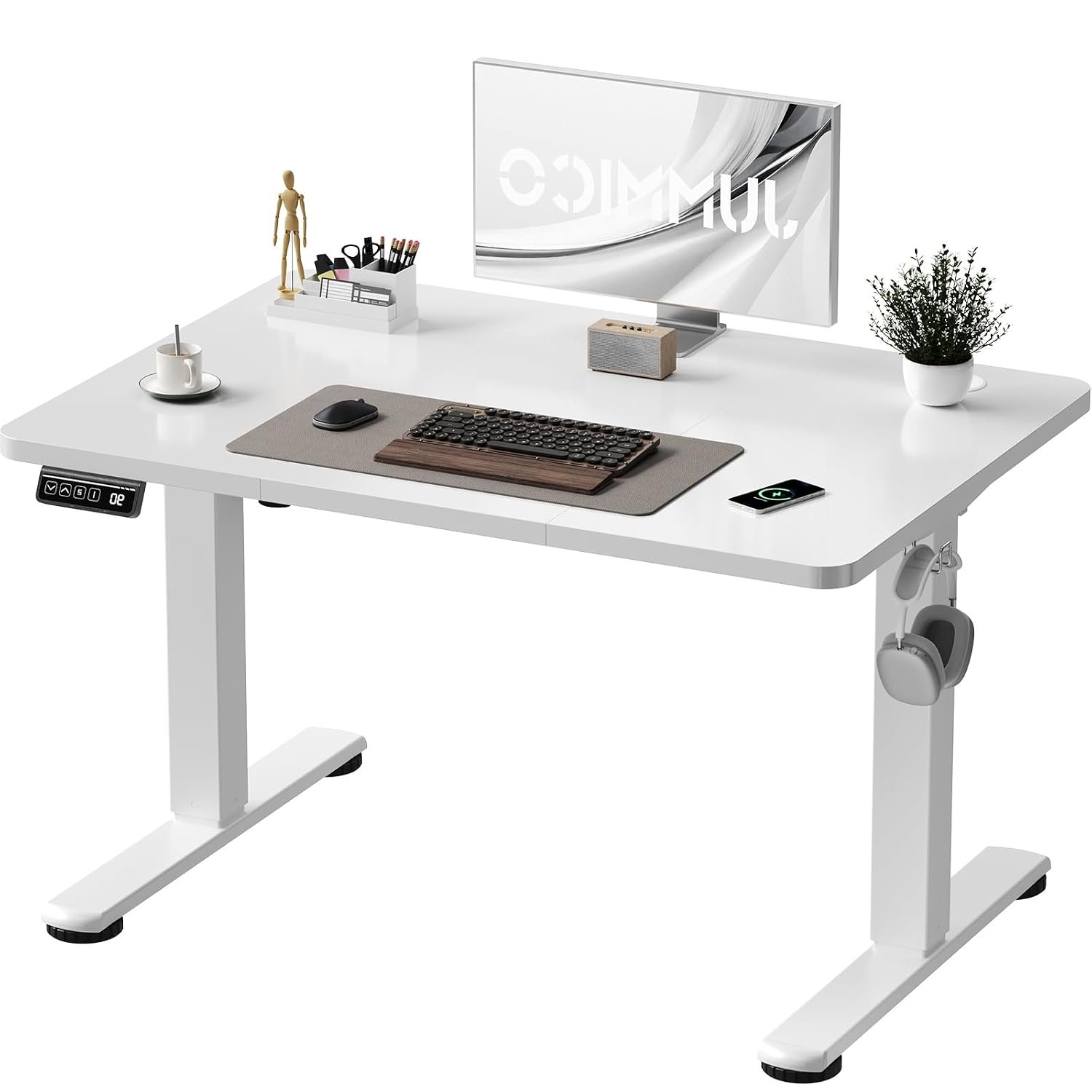 JUMMICO Electric Standing Desk 100 x 60 cm Home Office Height Adjustable Desk, Computer Lift Table with Smart Panel, Sit Stand Desk with Height Memory, White
