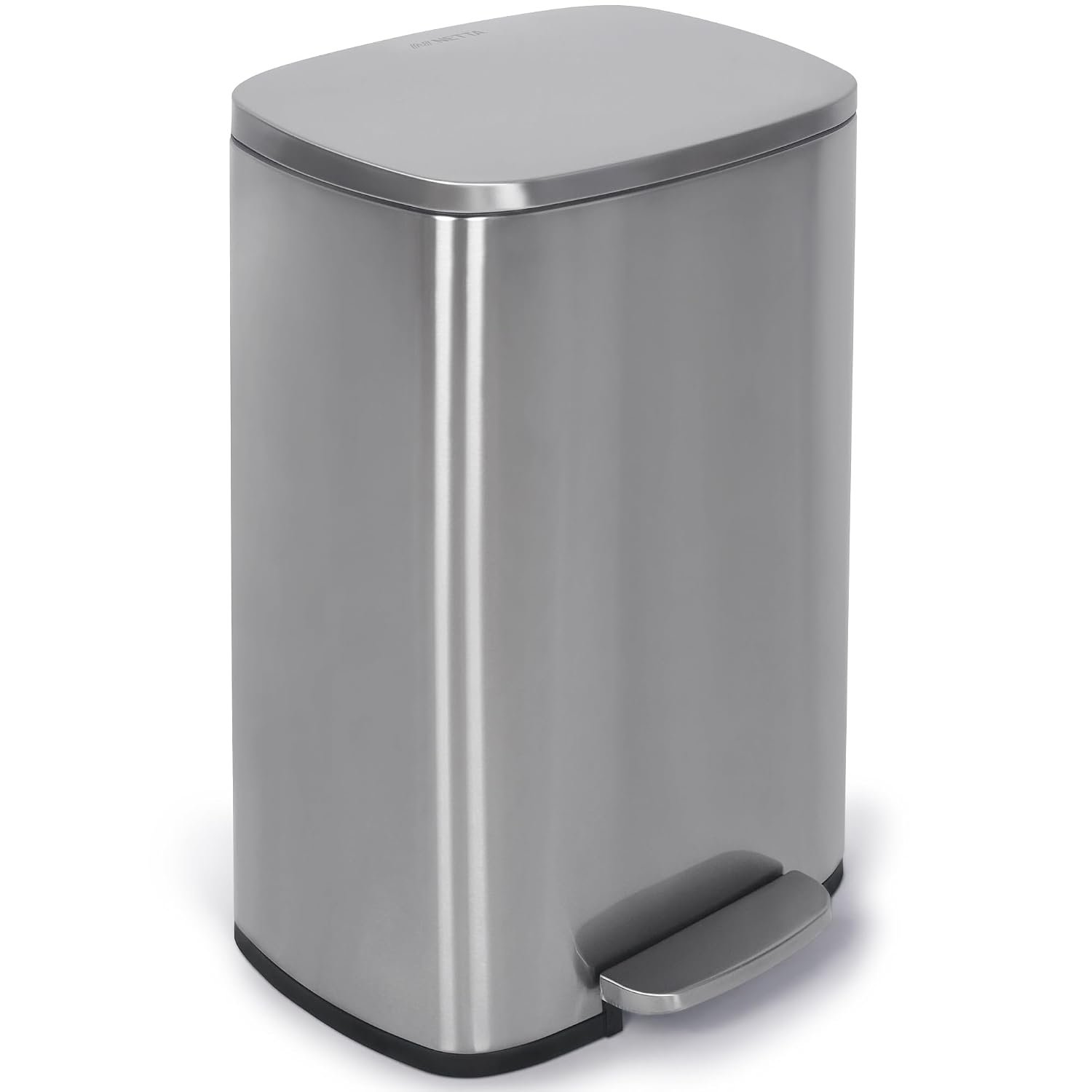 NETTA 50L Kitchen Bin - Large Stainless Steel Pedal Bin with Soft Close Lid & Inner Bucket - Smudge Resistant Rubbish Bin - Brushed Steel Waste Bin for Home, Office & Living Room - Silver