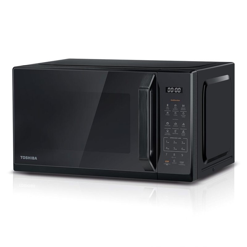 TOSHIBA Black Mirror Microwave 20Liter 800W Digital Solo Small Microwave With 11 Power Levels, One Touch Express Cook with 6 Auto Menus, Defrost, Digital Display, Perfect for 9''Pizza, MW3-EM20PF(MB)