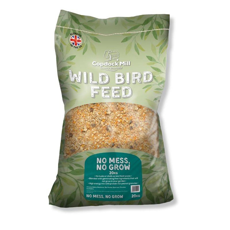Copdock Mill No Mess Wild Bird Seed Mix 20kg - All Year Round Small Seed Mix With Protein Rich Peanuts - 100% Natural Nutritional Feed