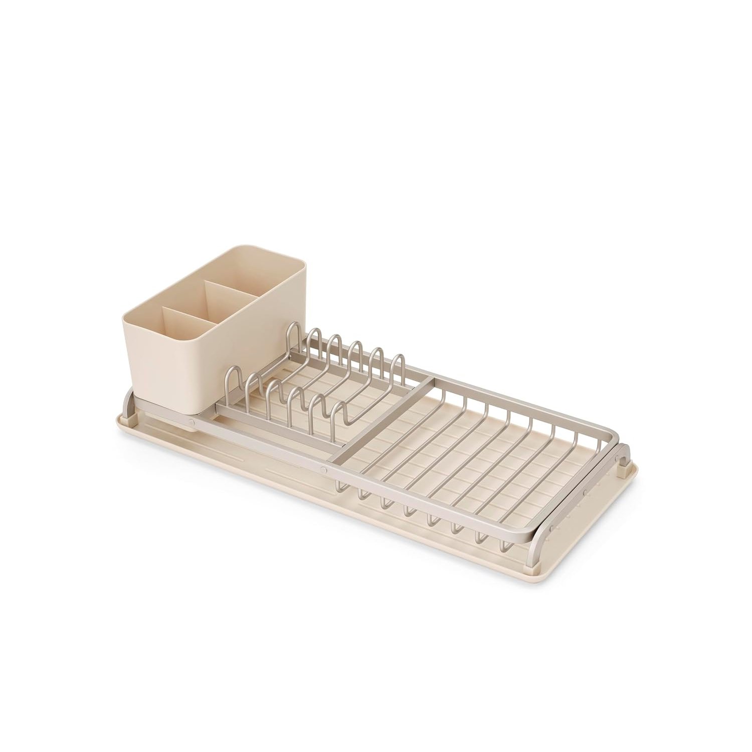 Brabantia SinkSide Compact Dish Drying Rack (Soft Beige), Space-Saving Organiser with Removable Cutlery Basket, Versatile Sink Drainer for Dishes and Kitchen Accessories