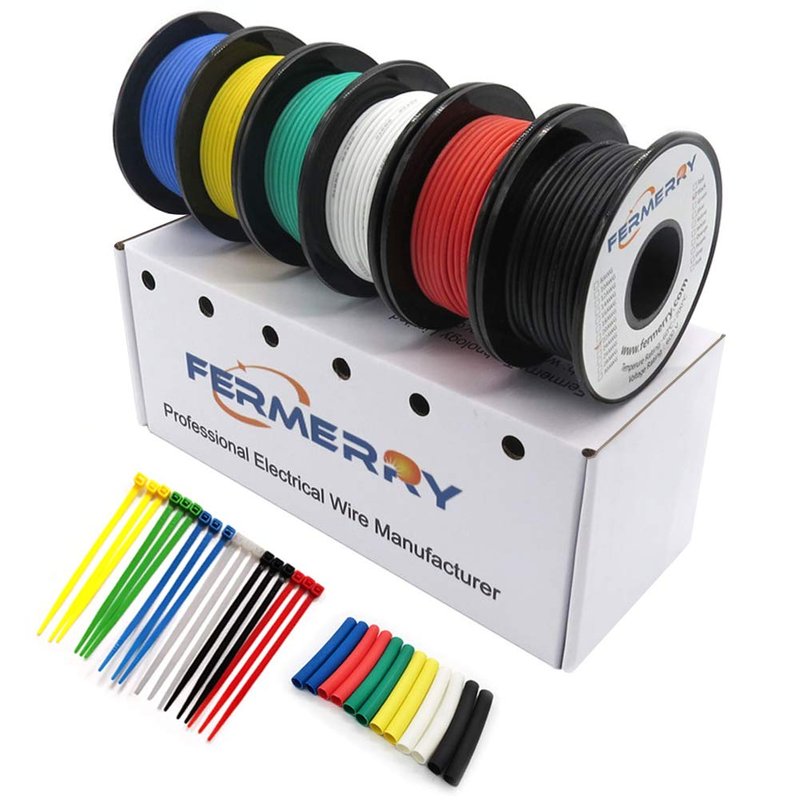 Fermerry 16 AWG Electrical Wire 1.27mm² Flexible Silicone Tinned Copper Wire Hook up Kit Stranded Wire Spool 10ft 3 Meter Each 6 Colors Gauge