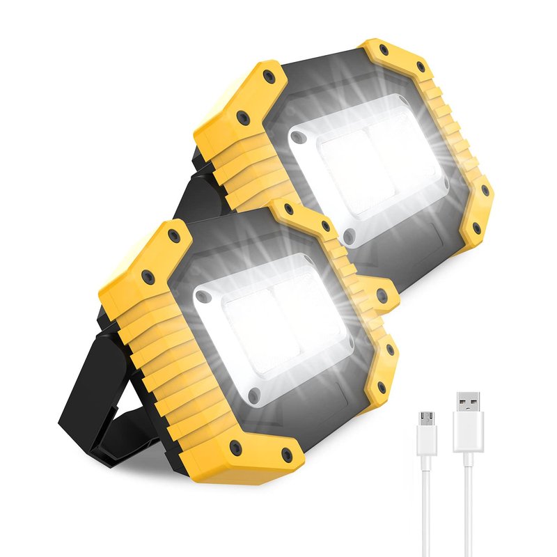 Tuare Rechargeable Work Light 30W 2000LM USB - 3 Lighting Modes, IP65 Portable Floodlight for Garage, Workshop, Camping, Hiking (2 Pack)