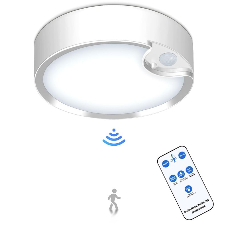 Yurnero Battery Powered Motion Sensor Ceiling Light with Remote,Dimmable Motion Sensor Closet Light 7.5in LED Indoor Light,Battery Shed Light for Closet Shower Stair Hallway(Battery Not Included)