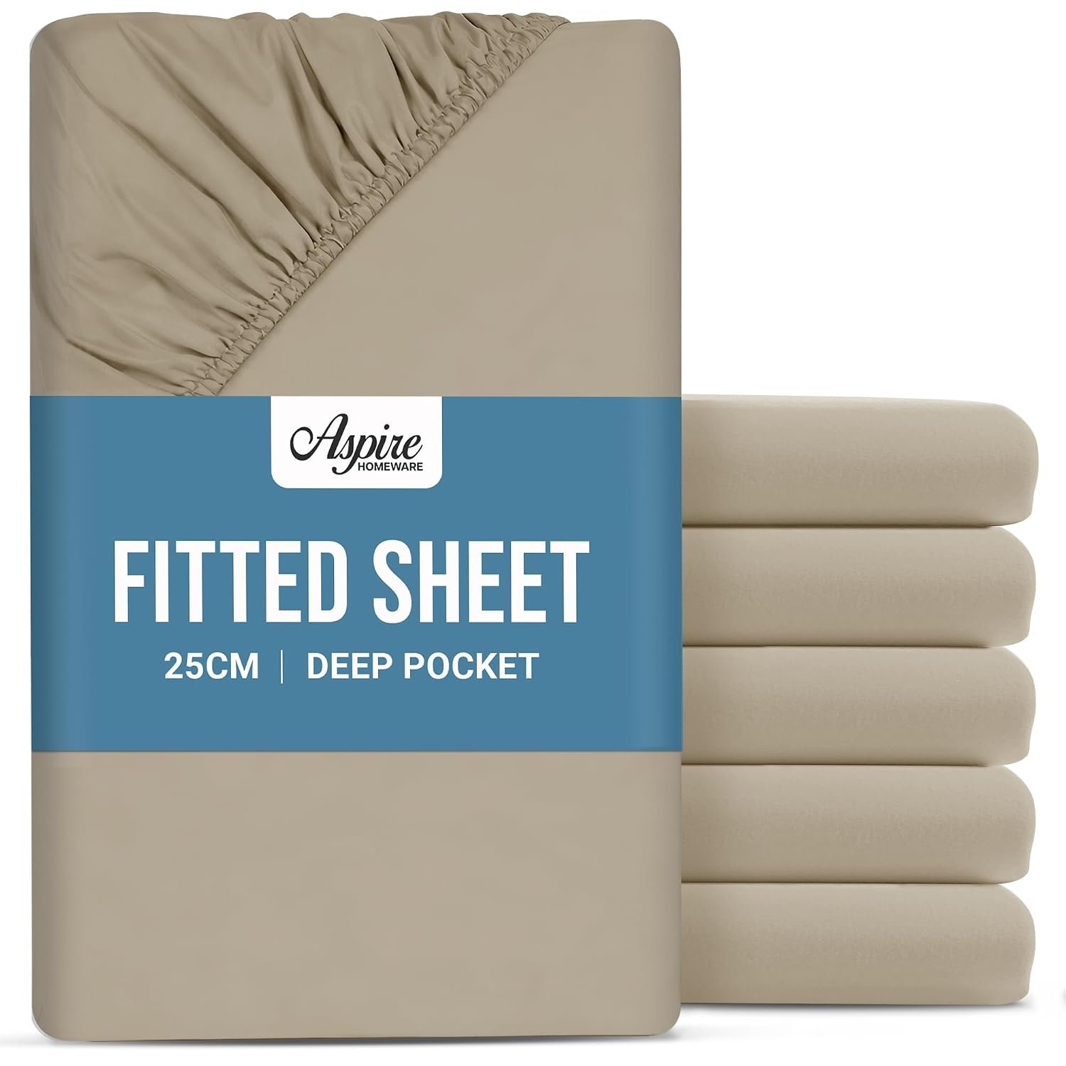 Aspire Homeware Double Fitted Sheet 20 Pack - 25 cm Deep Hotel Quality (Rust) Bed Sheets - Soft & Breathable Fitted Bed Sheets Double - Anti-Wrinkle Easy Care Fitted Sheets