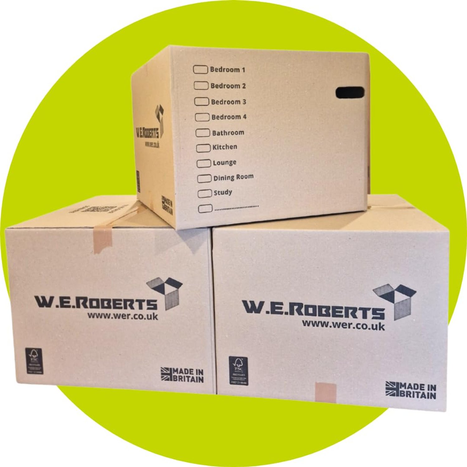 W.E. Roberts Strong Extra Large Cardboard moving Boxes. Packing boxes for moving house with Printed Room List and Carry Handles 52cm x 52cm x 40cm cardboard Boxes (20)