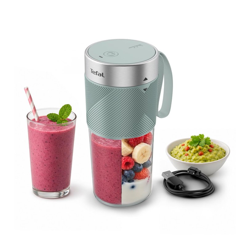 Tefal Lightmix Portable Blender, Powerful Cordless Mini Blender, Rechargeable, Portable Smoothies, Protein Shakes, Blends Ice & Frozen Fruit, 300ml BL1C0430