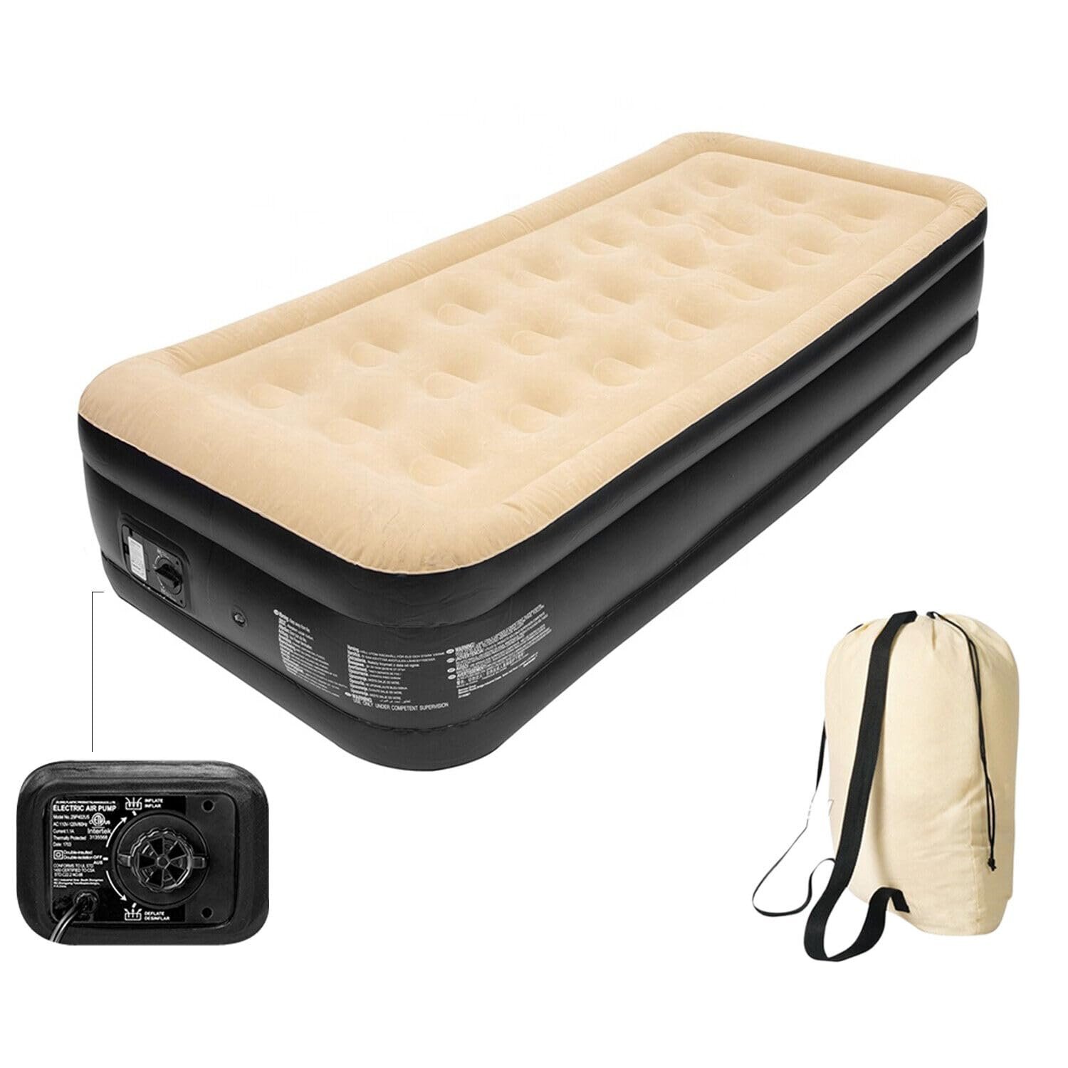 Trendi Inflatable HIGH Pillow Raised Single Flocked AIR Bed Mattress AIRBED with Built in Electric Pump (195.6 x 96.5 x 47 cm)