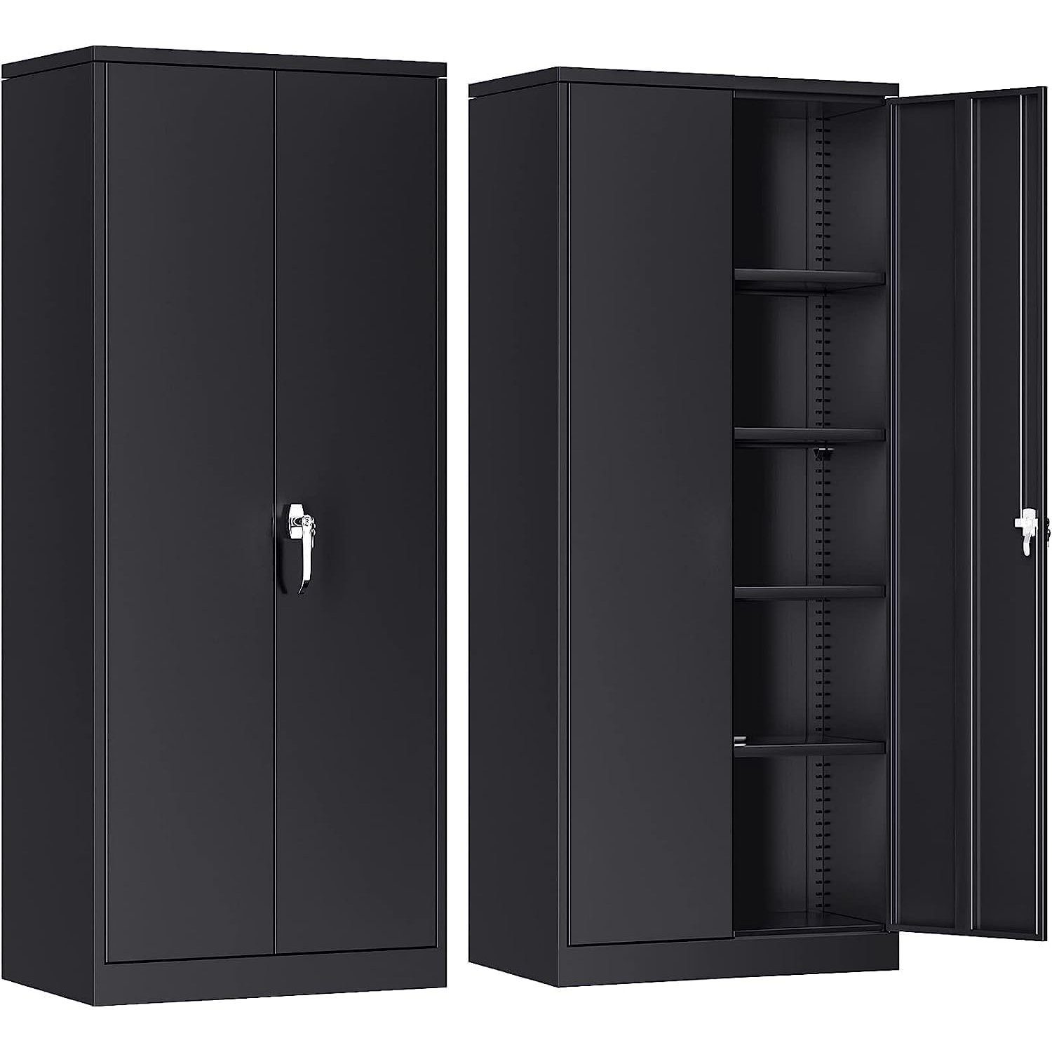 SUPEER Metal Storage Cabinet with 2 Door and 4 Adjustable Shelves,180CM Tall Steel Cabinet for Warehouse,Garage,Home,Office,Easy Assemble Required(Black)