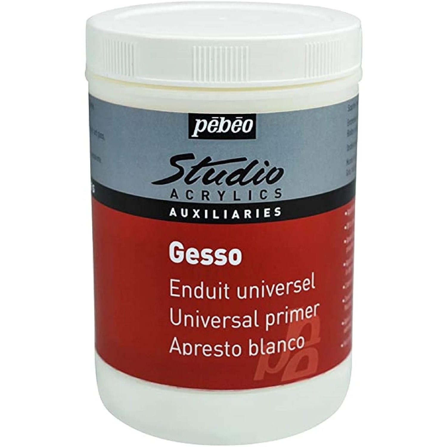 PEBEO 524122 Studio Acrylics 1 Litre Gesso, White, 1 l (Pack of 1)