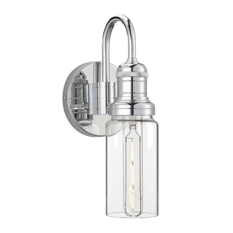 Yosoan Lighting Modern Vintage Industrial Globe Sconce Wall Light Fitting with Long Clear Glass Lampshade, for Office Home Kitchen Living Room Bedroom Loft Bar (Chrome)