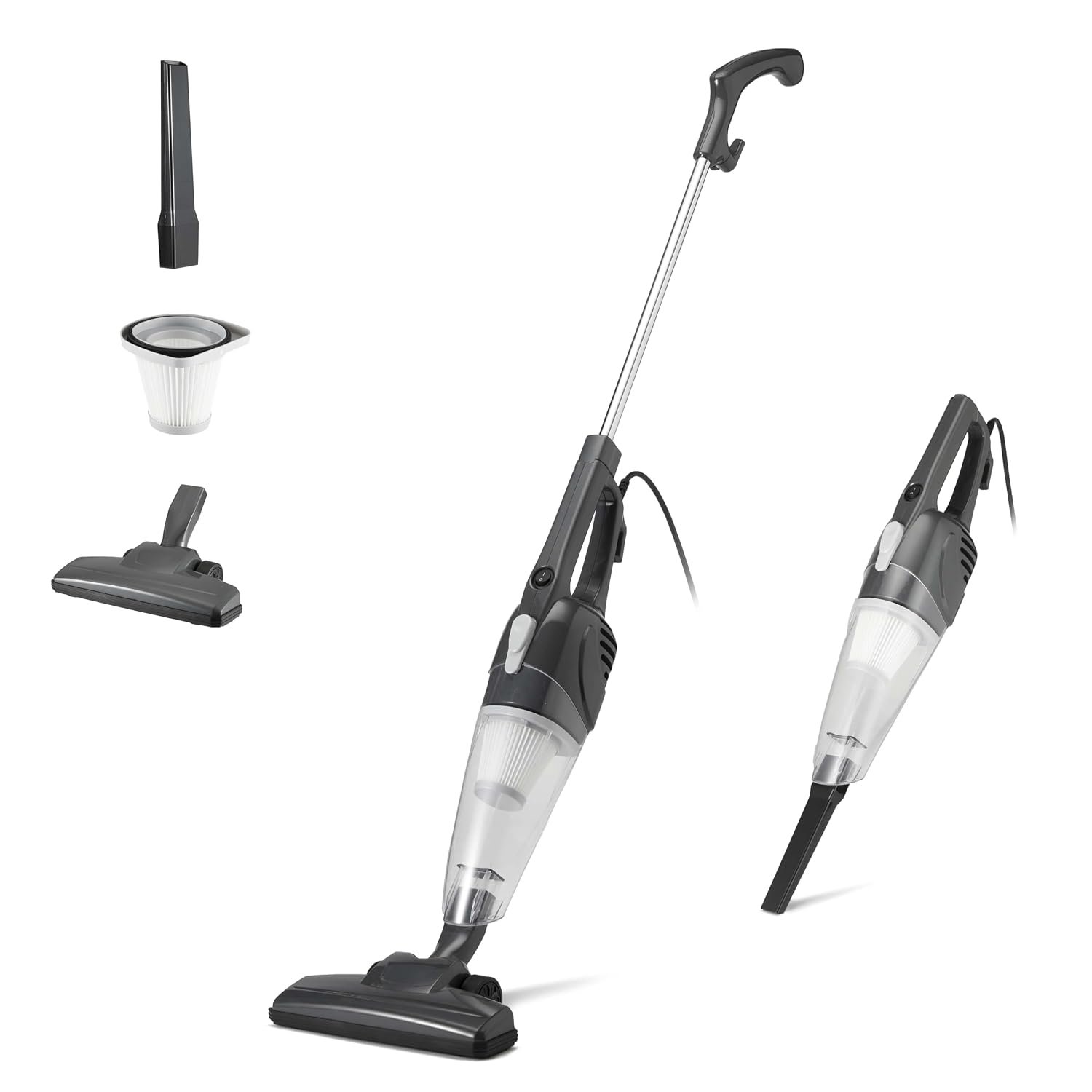 Amazon Basics 2-in-1 Corded Upright Vacuum Cleaner, ECO Motor, replaceable filtration, Lightweight Stick, Black