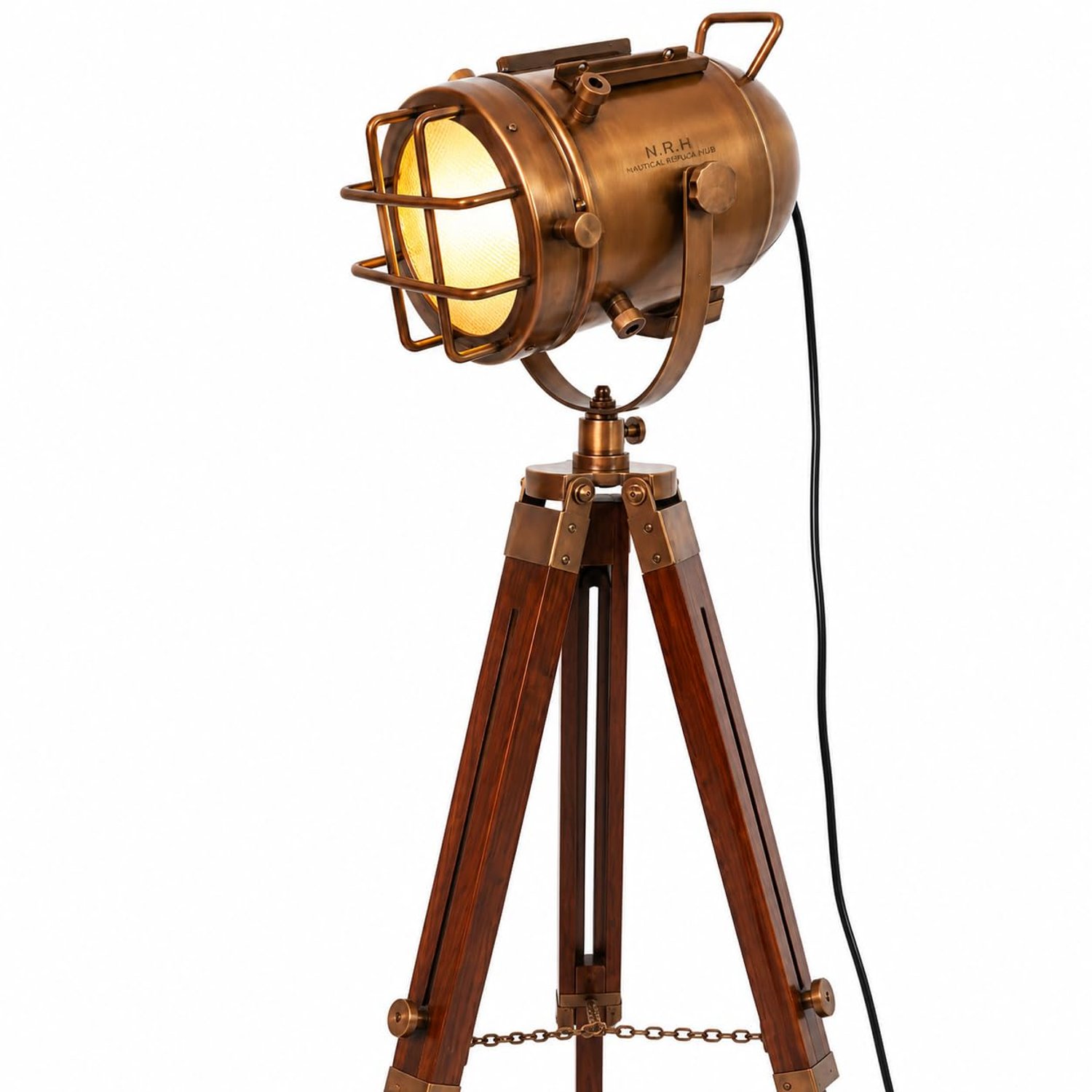 Industrial Vintage Spotlight Floor Lamp Copper Antique Studio Dark Wood Floor Light Designer Steampunk Marine Standing Retro Edison Cinema Lighting