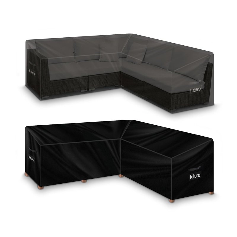 Futura Premium V Shaped Garden Furniture Covers Waterproof 255x255x80cm, Heavy Duty 600D Oxford Fabric Outdoor Rattan Corner Sofa Cover, PVC Lined, Air Vents and UV Safe