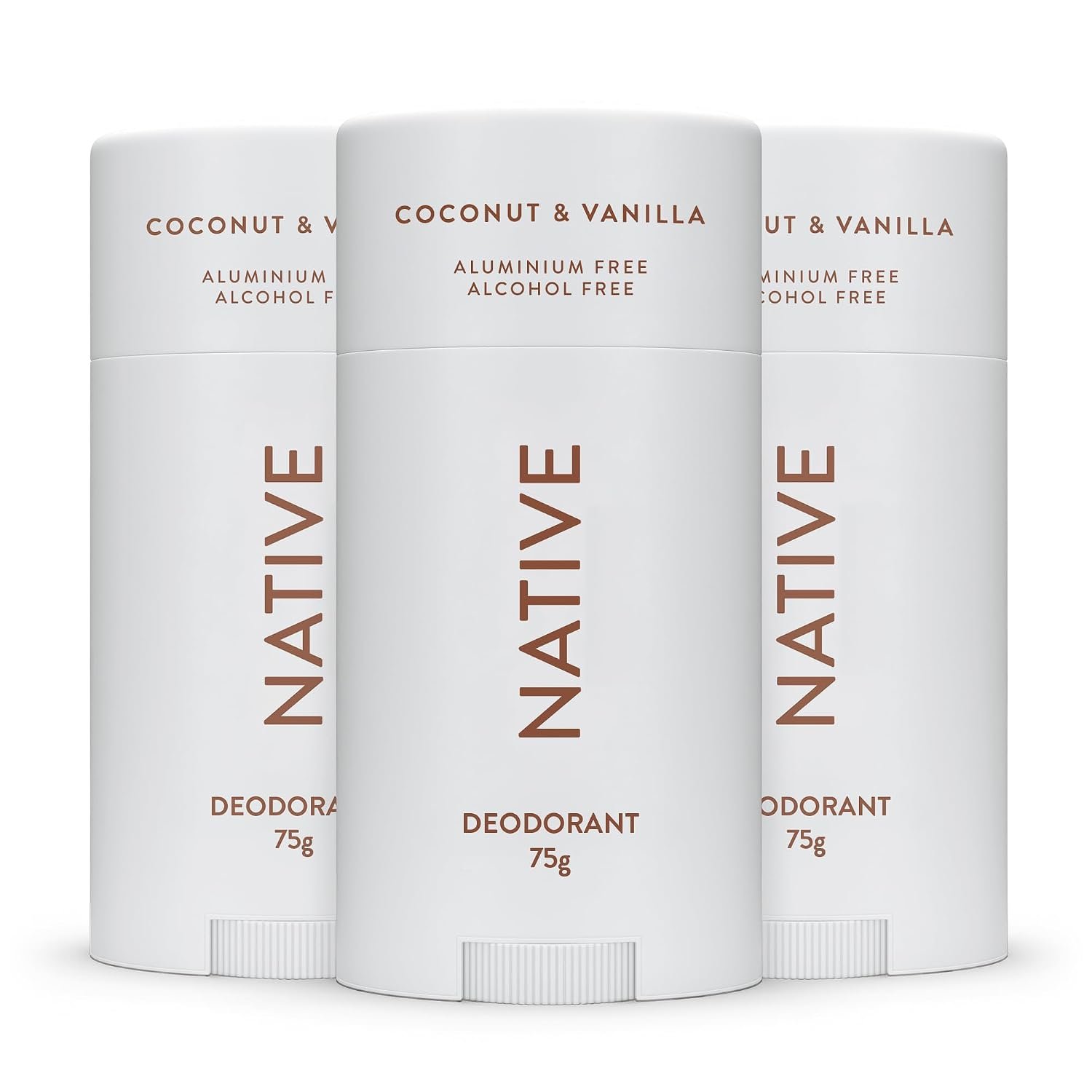 Native Deodorant Womens & Men – Alcohol & Aluminium Free - Coconut & Vanilla Scent - Naturally Derived with Shea Butter, Coconut Oil & Baking Soda - 72 Hour Odor Control (3 Pack, 75ml Each)