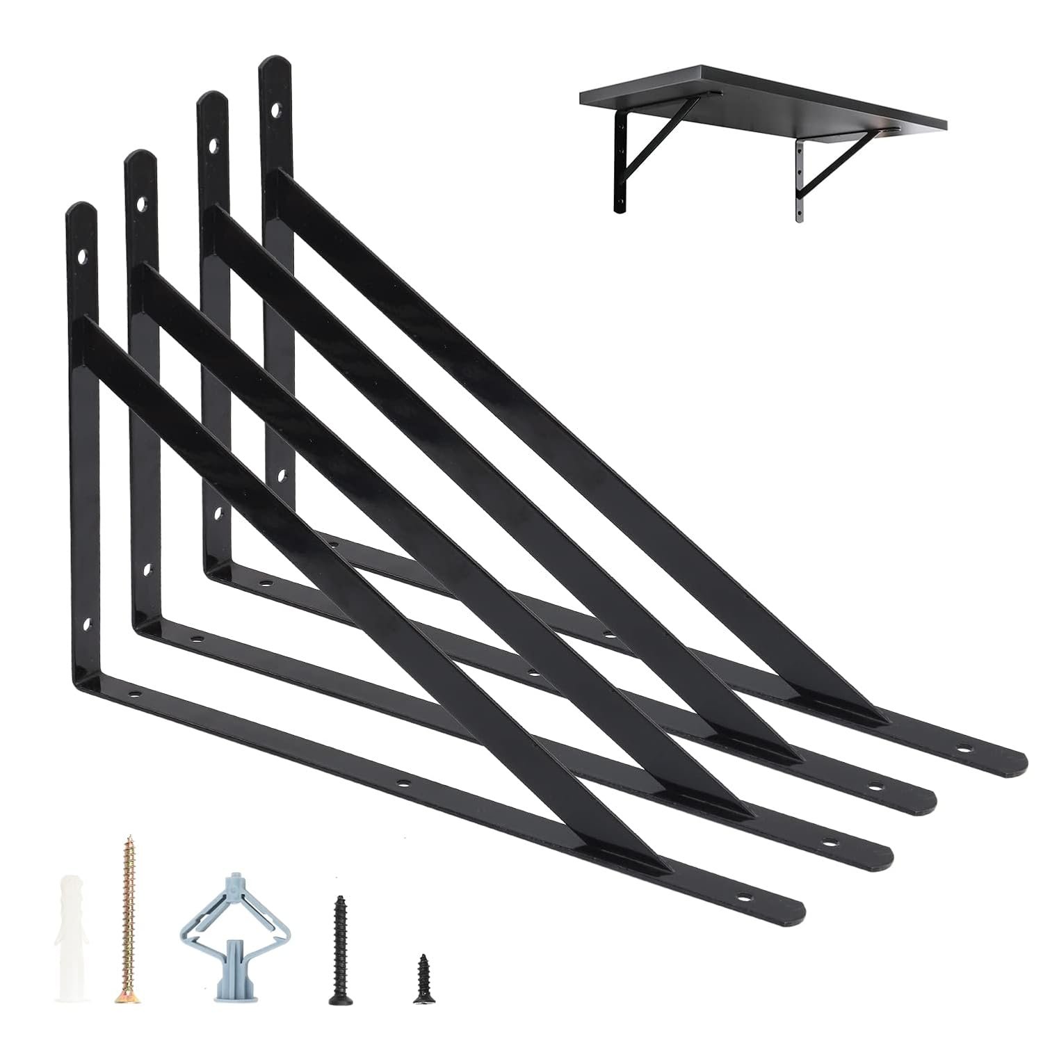 Heavy Duty Shelf Brackets 400x250mm, 4 Pack 16 Inch Wall L Brackets with 90 Degree Triangle, Mounting Screws Included, Suitable for Concrete Wall, Gypsum Board etc(16 Inch)
