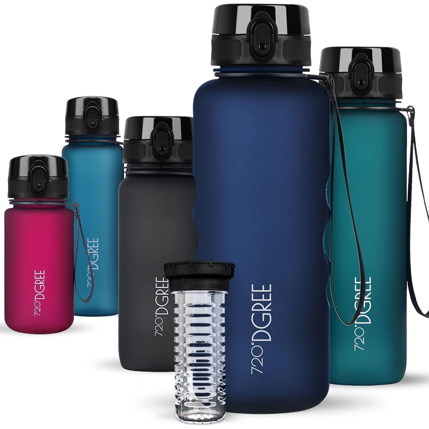 720°DGREE Water Bottle “uberBottle“ - 1.5 L softTouch +Fruit-Infuser - BPA-Free Tritan, Leakproof, Reusable Drinking Bottle - Sports Bottle for Gym, Running, Fitness, Hiking, Travel, School, Office