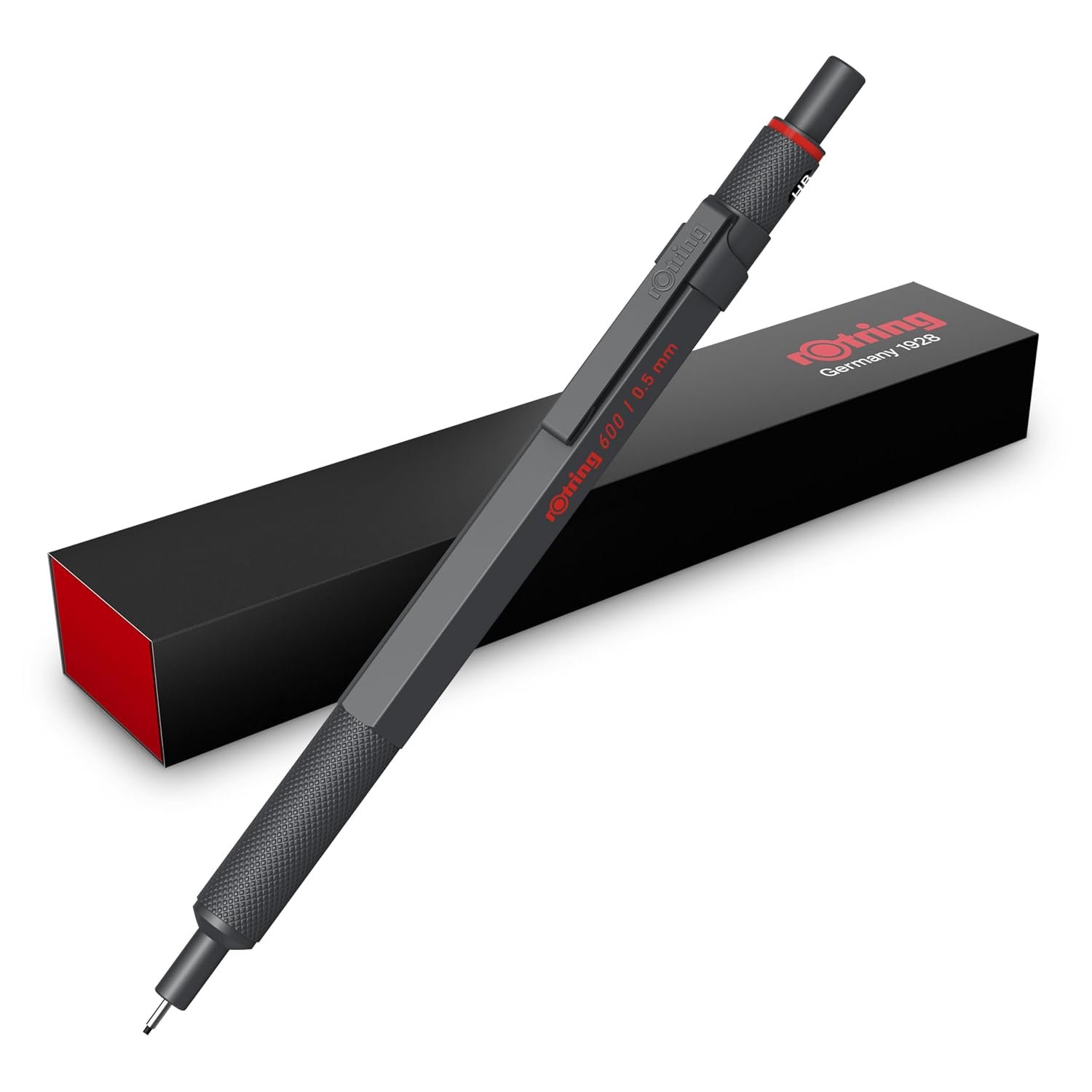 Rotring 600 Mechanical Pencil | HB Lead 0.5 mm | All-Metal Body Propelling Pencil | Dark Stone | Non-Slip Knurled Grip & Hexagonal Barrel