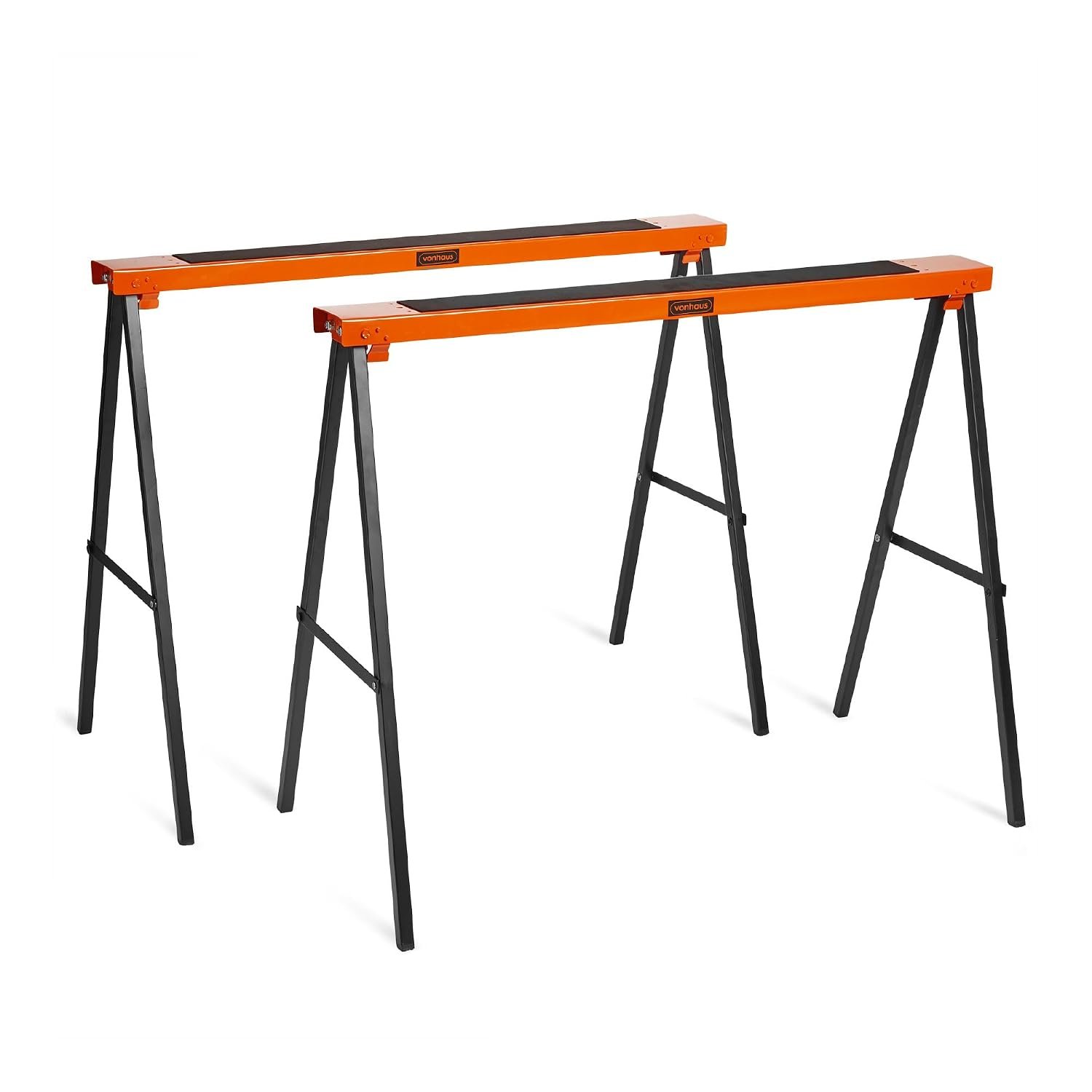 VonHaus Saw Horse Pair - Saw Horses Twin Pack with 200kg Weight Capacity - Log Workbench, Lightweight with Carry Handle and Non-Slip Work Surface - Portable Cutting Horse for Cutting Logs