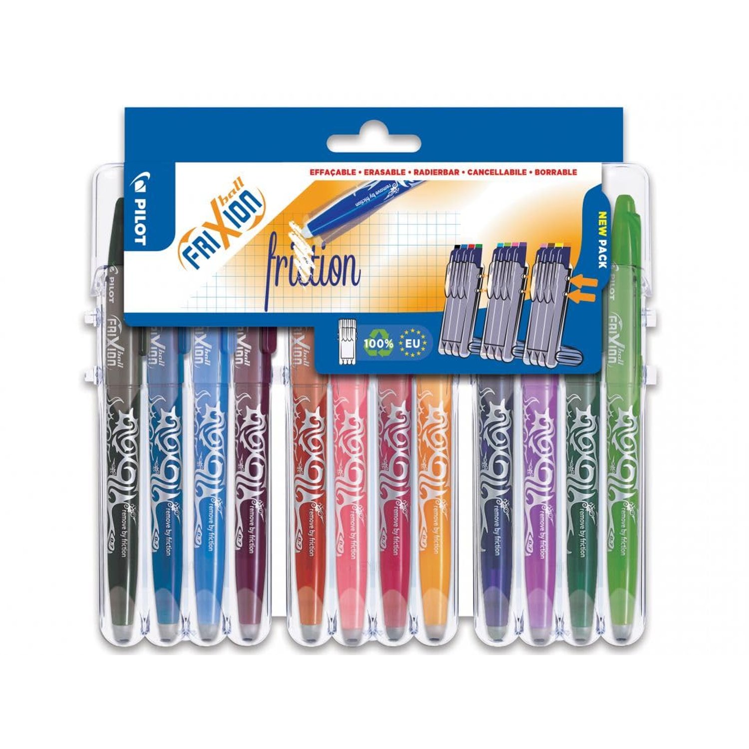 Pilot Frixion Rollerball 0.7mm Set to Go Pack of 12-Black/Blue/Red/Green/Sky Blue/Purple/Coral Pink/Apricot Orange/Pink/Light Green/Wine Red/Violet
