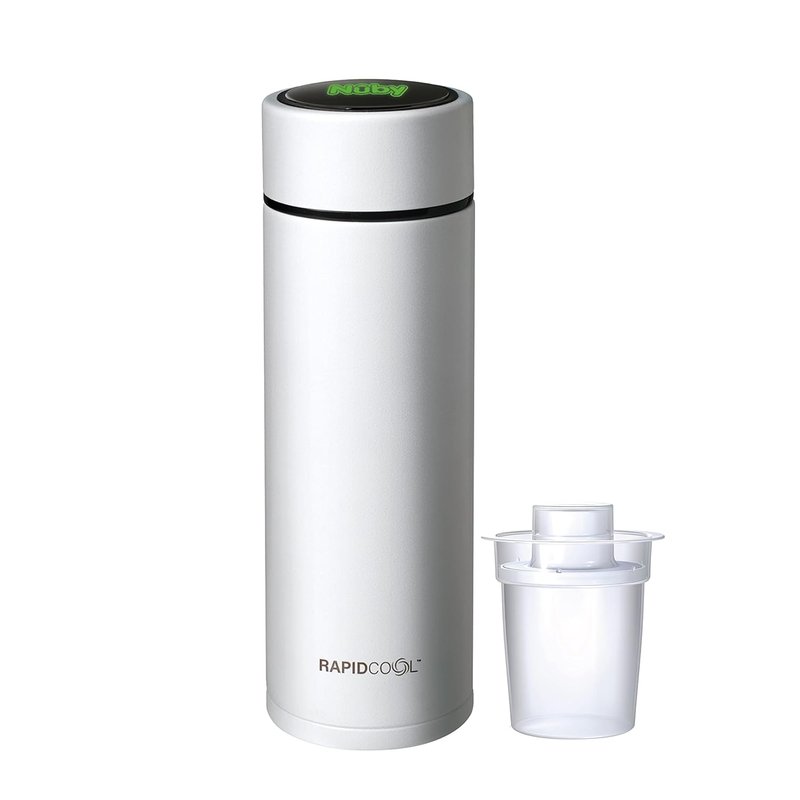 Nuby RapidCool Portable Baby Bottle Maker - Formula Feed in 2 Minutes | Ideal for Travel Bottles and Night Feeds | Includes Milk Powder Dispenser and Digital Lid | No Filter Needed (White)