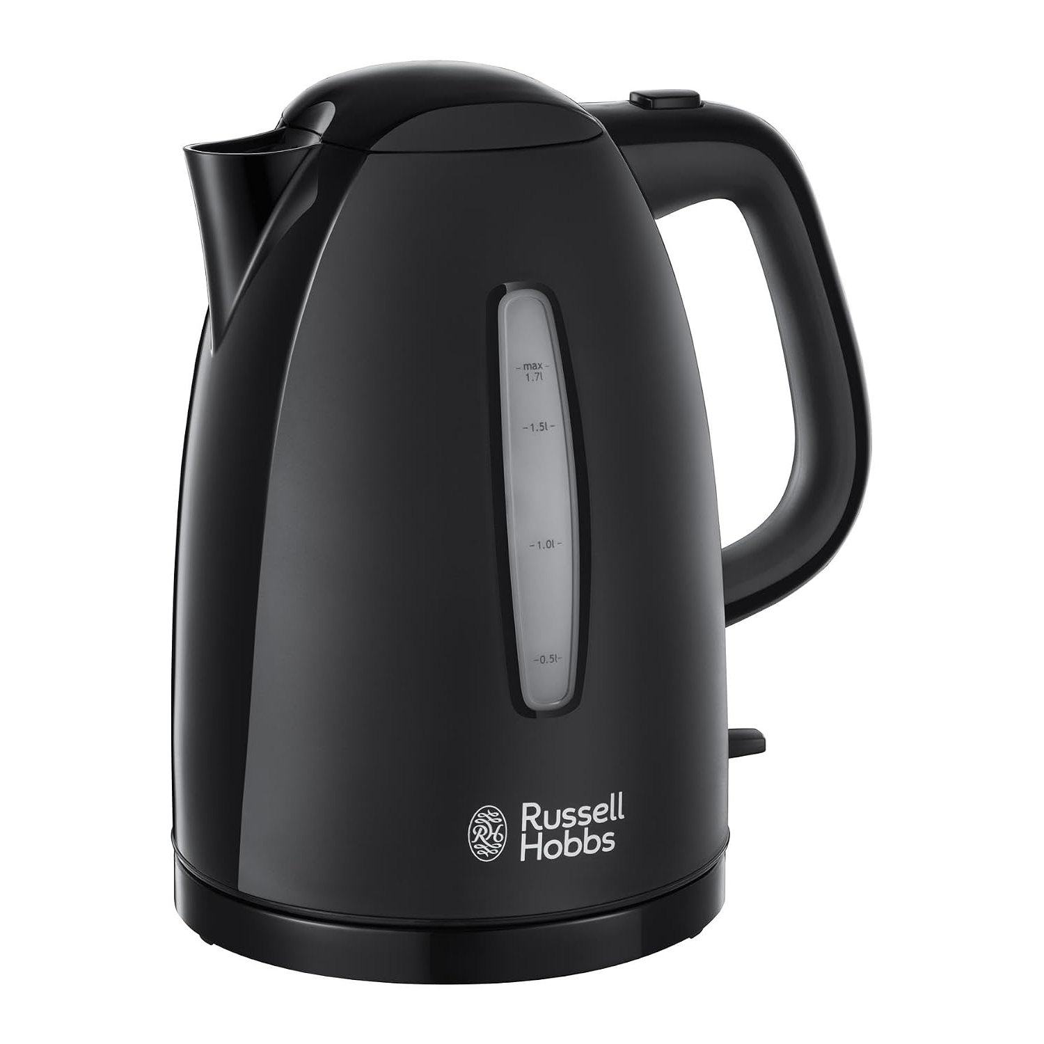 Russell Hobbs Textures Electric 1.7L Cordless Kettle (Fast Boil 3KW, Black Premium Plastic, matt & high Gloss Finish, Removable Washable Anti-Scale Filter, Push to Open lid, Perfect Pour spout) 21271