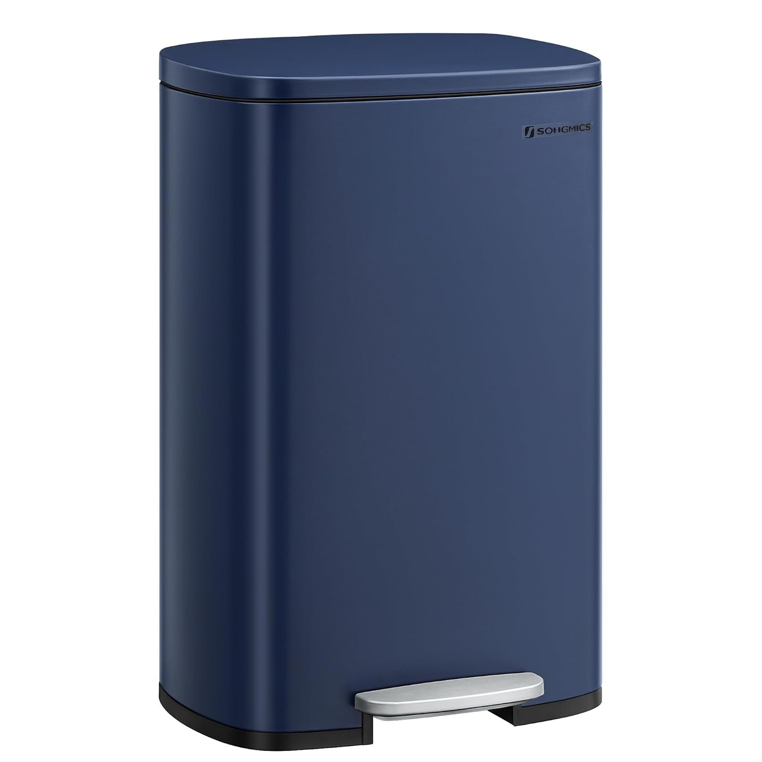 SONGMICS Kitchen Bin 13 Gallon (50 L), Pedal Rubbish Bin, Soft Close, Step-On Pedal, Steel, Inner Bucket, Blue LTB050L02