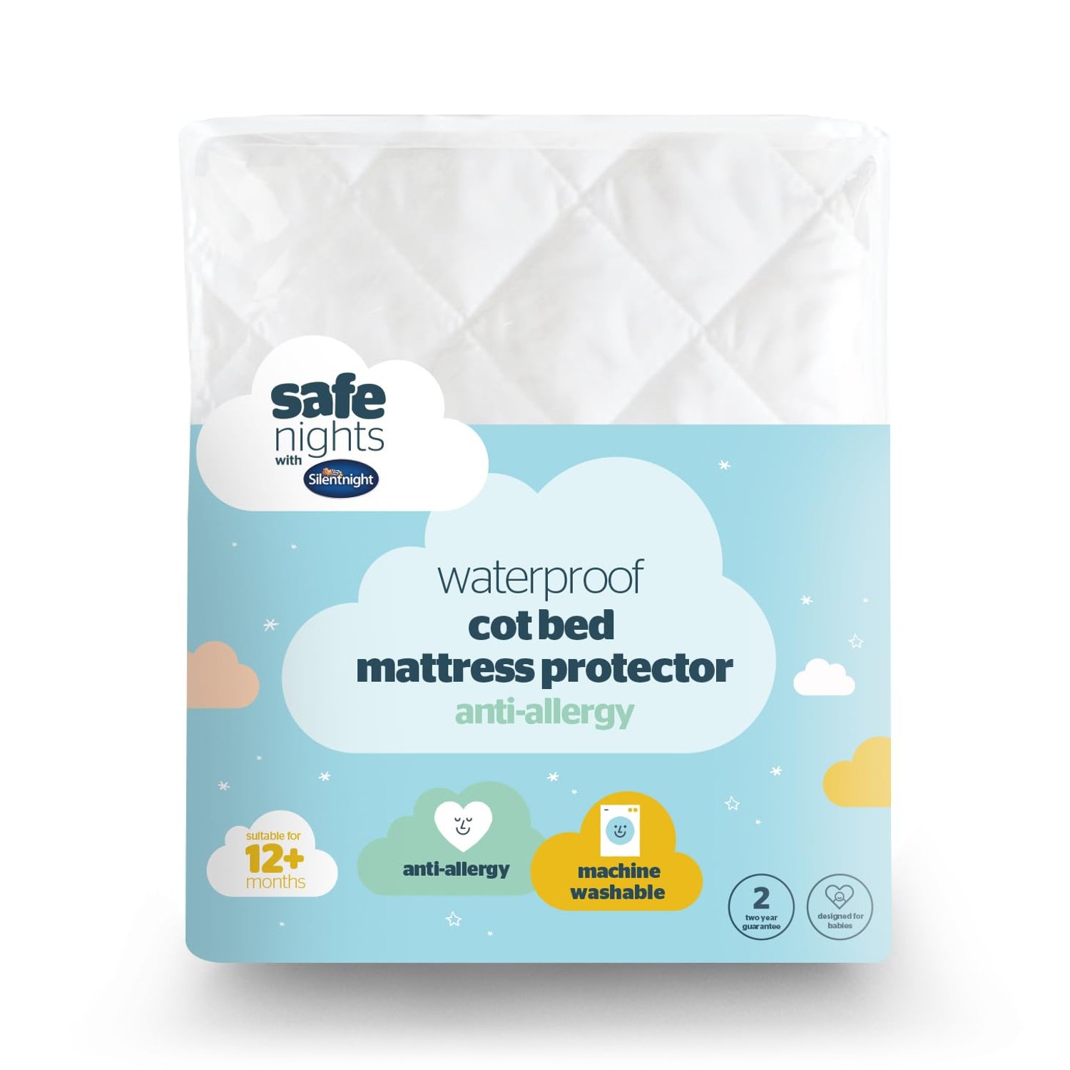 Silentnight Safe Nights Cot Bed Waterproof Mattress Protector 140 x 70 cm - Quilted Toddler Bed Protector Pad Anti-Allergy Soft Touch Breathable Comfortable - Machine Washable - 140 x 70cm
