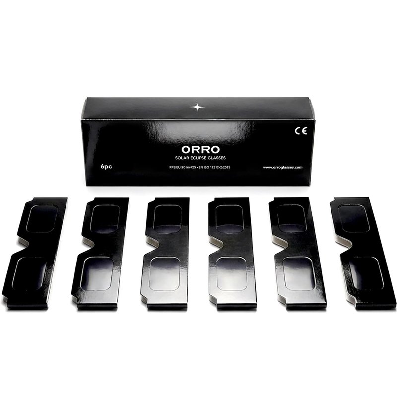 ORRO Classic Solar Eclipse Glasses 6 Pack, Black, for August 12, 2026, Certified Eye Protection, EN ISO 12312-