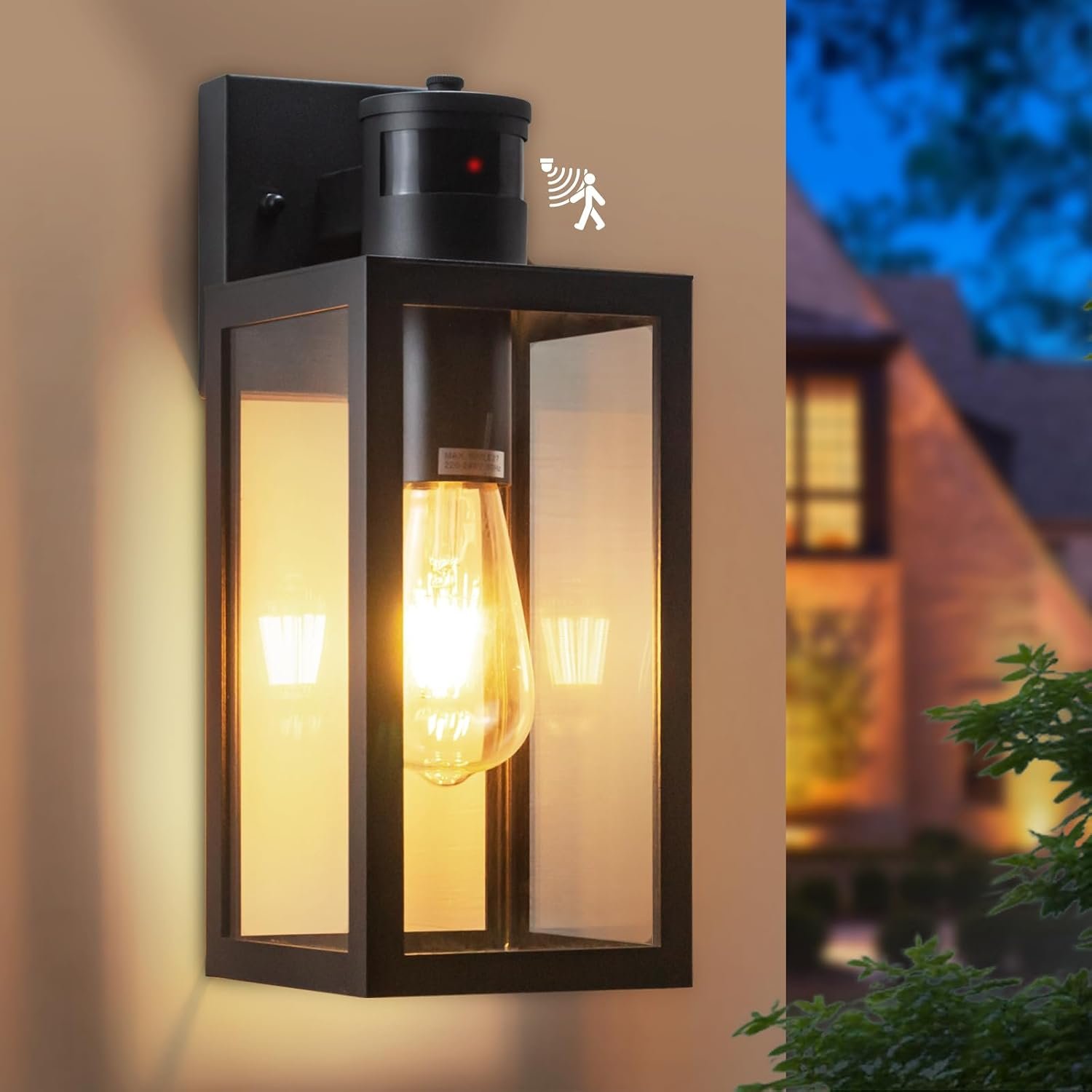 Yaolon Motion Sensor Outdoor Wall Lights - Dusk to Dawn Security Light, Waterproof Die-Cast Aluminum Anti-Rust Sconce (E27 Socket) for Garage, Entryway, Garden & Doorway
